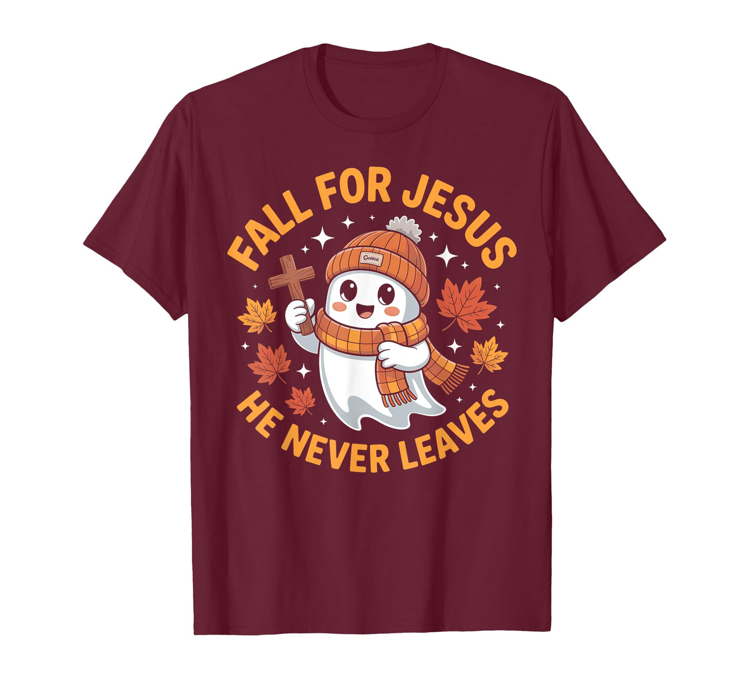 Fall for Jesus He Never Leave Cute Ghost Retro Halloween T-Shirt