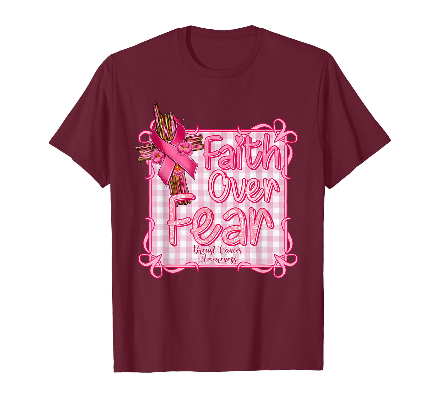 Preppy Breast Cancer Awareness, Faith Over Fear Coquette Tee T-Shirt