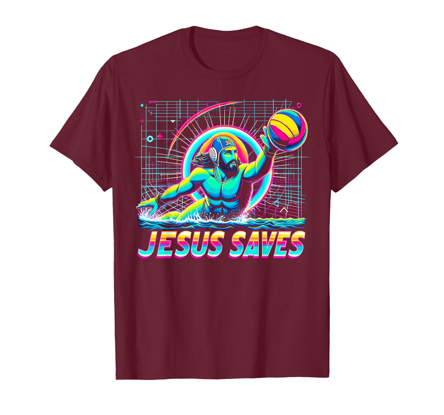 80s Vaporwave Jesus Saves Water Polo T-Shirt