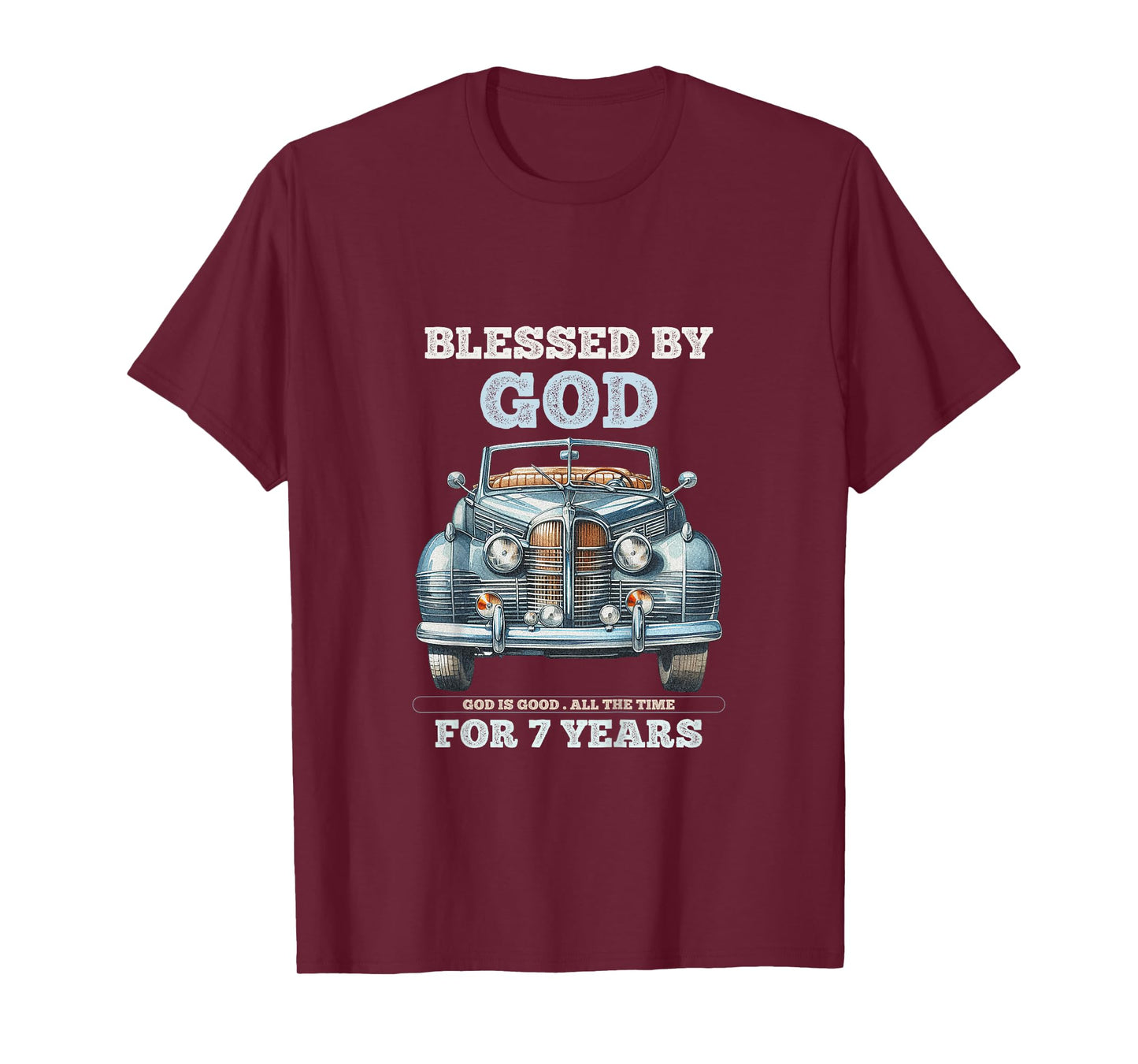 Kids Blessed by God for 7 Year Old Vintage Car 7th Birthday Boy T-Shirt