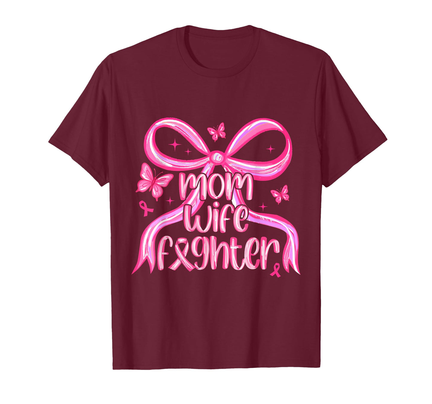 Mom Wife Fighter Breast Cancer Awareness Women Preppy Bow T-Shirt