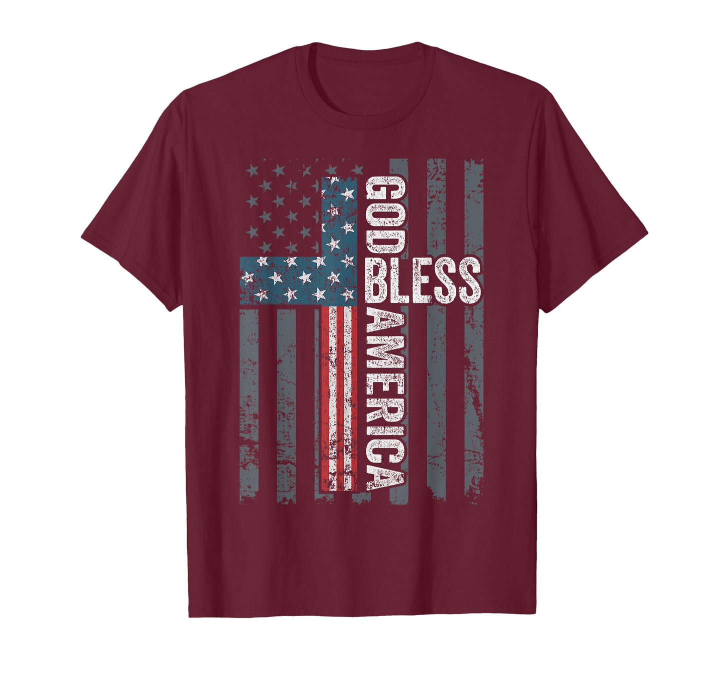 God Bless America - Patriotic Christian Cross USA Flag T-Shirt