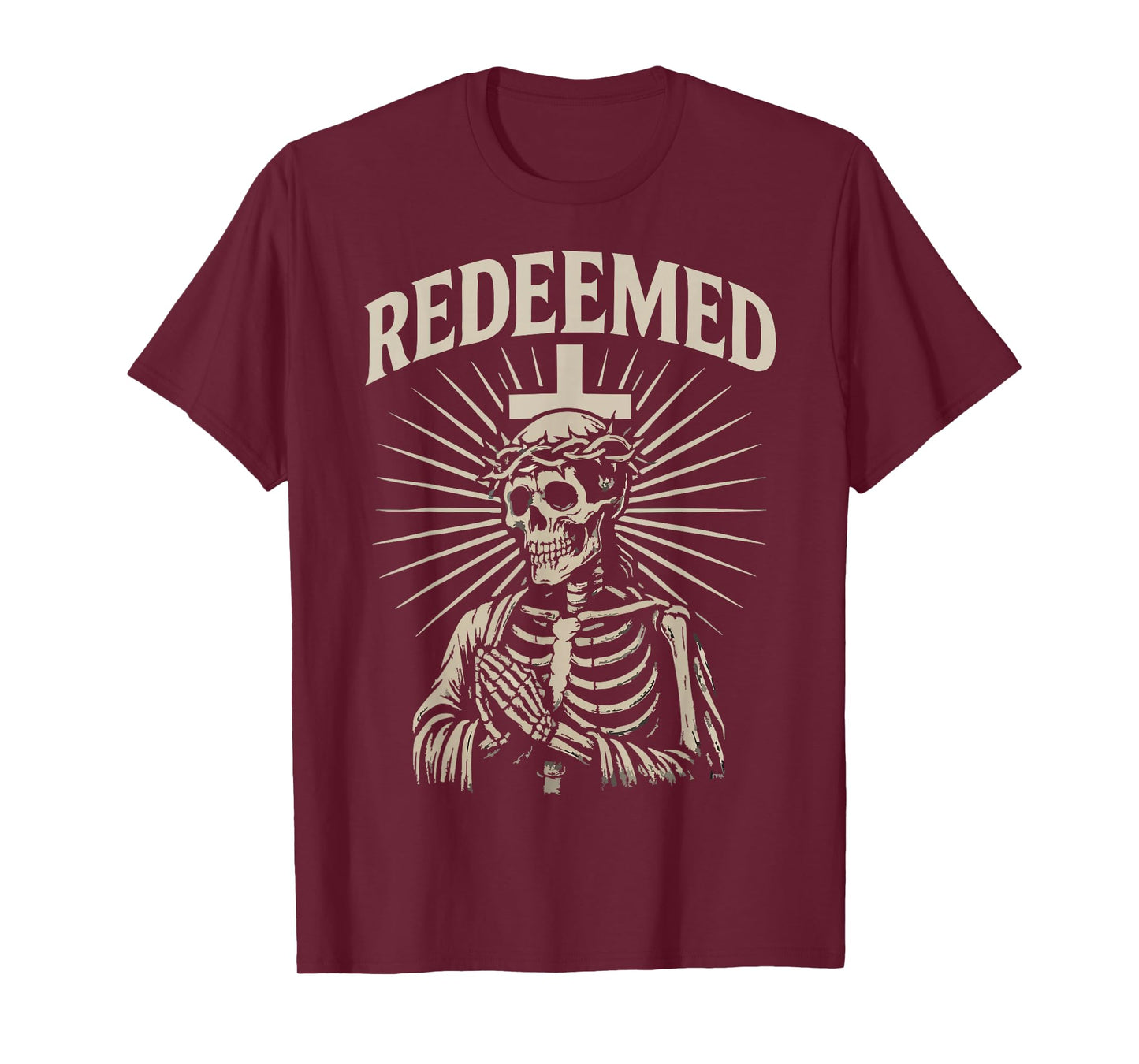 Redeemed Christian Skeleton Vintage Cross Crown of Thorns T-Shirt