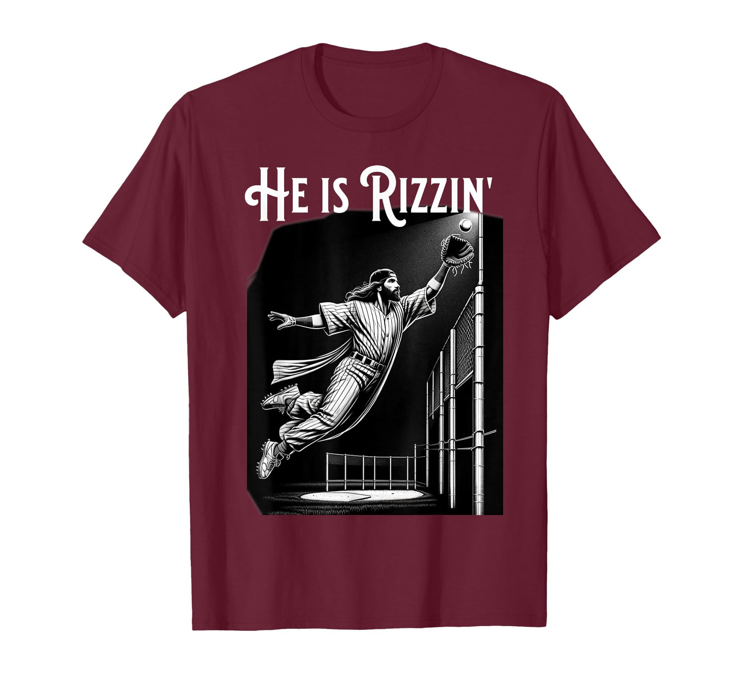 He is Rizzin Jesus Playing Baseball Funny Sports Rizz T-Shirt