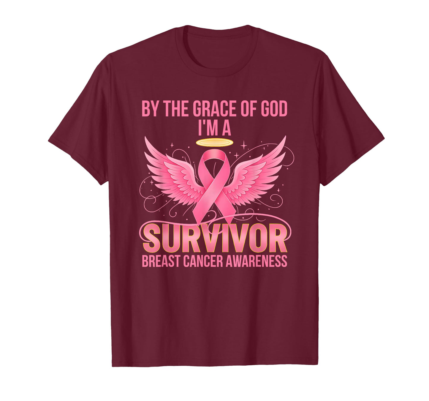 by The Grace of God I’m a Survivor Breast Cancer Awareness T-Shirt