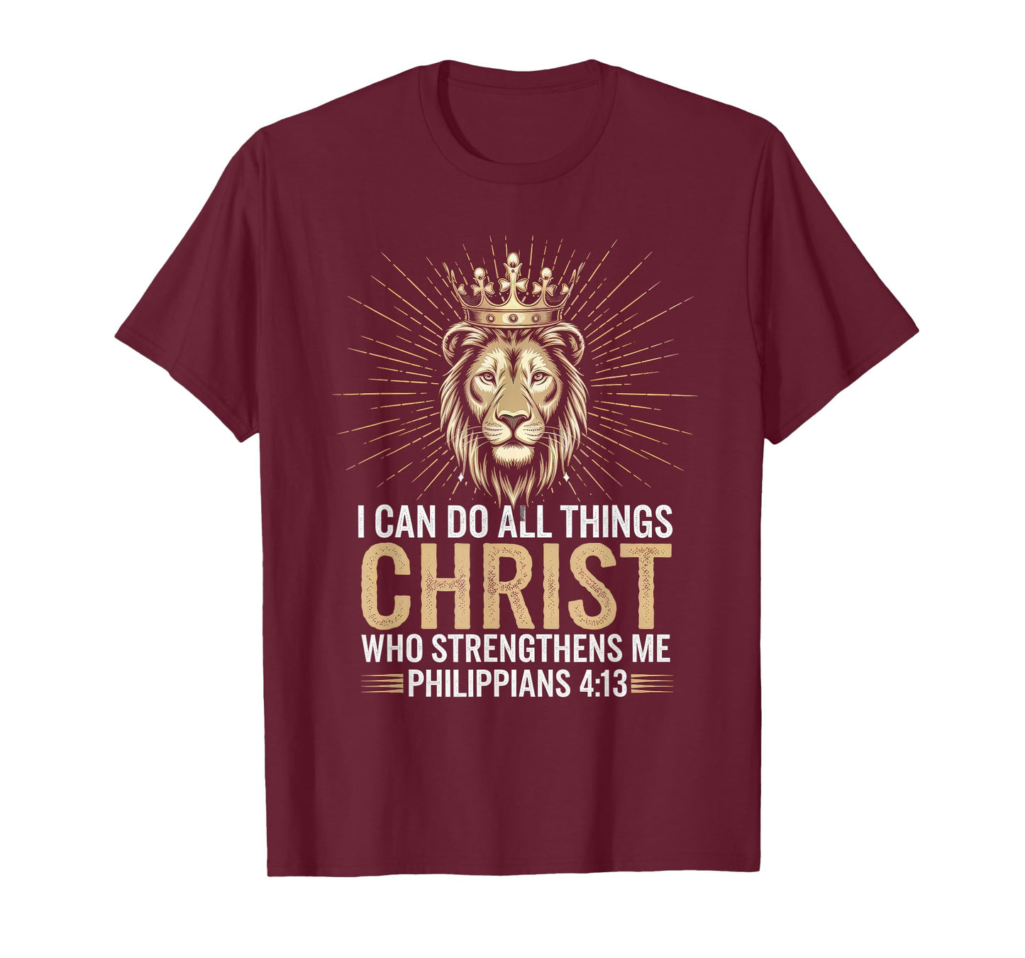Christian Tshirt Philippians 4:13 Religious Lion Strengthens T-Shirt
