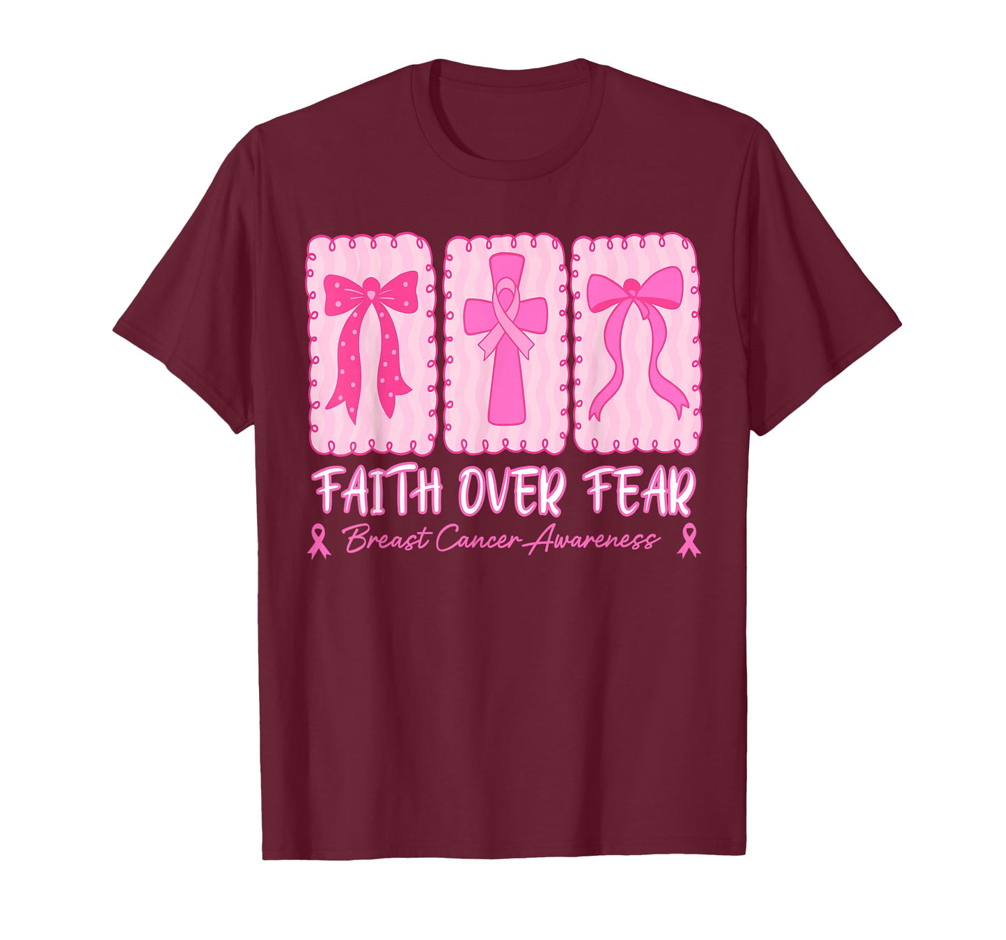 Retro Checkered Faith Over Fear, Jesus Cross Breast Cancer T-Shirt