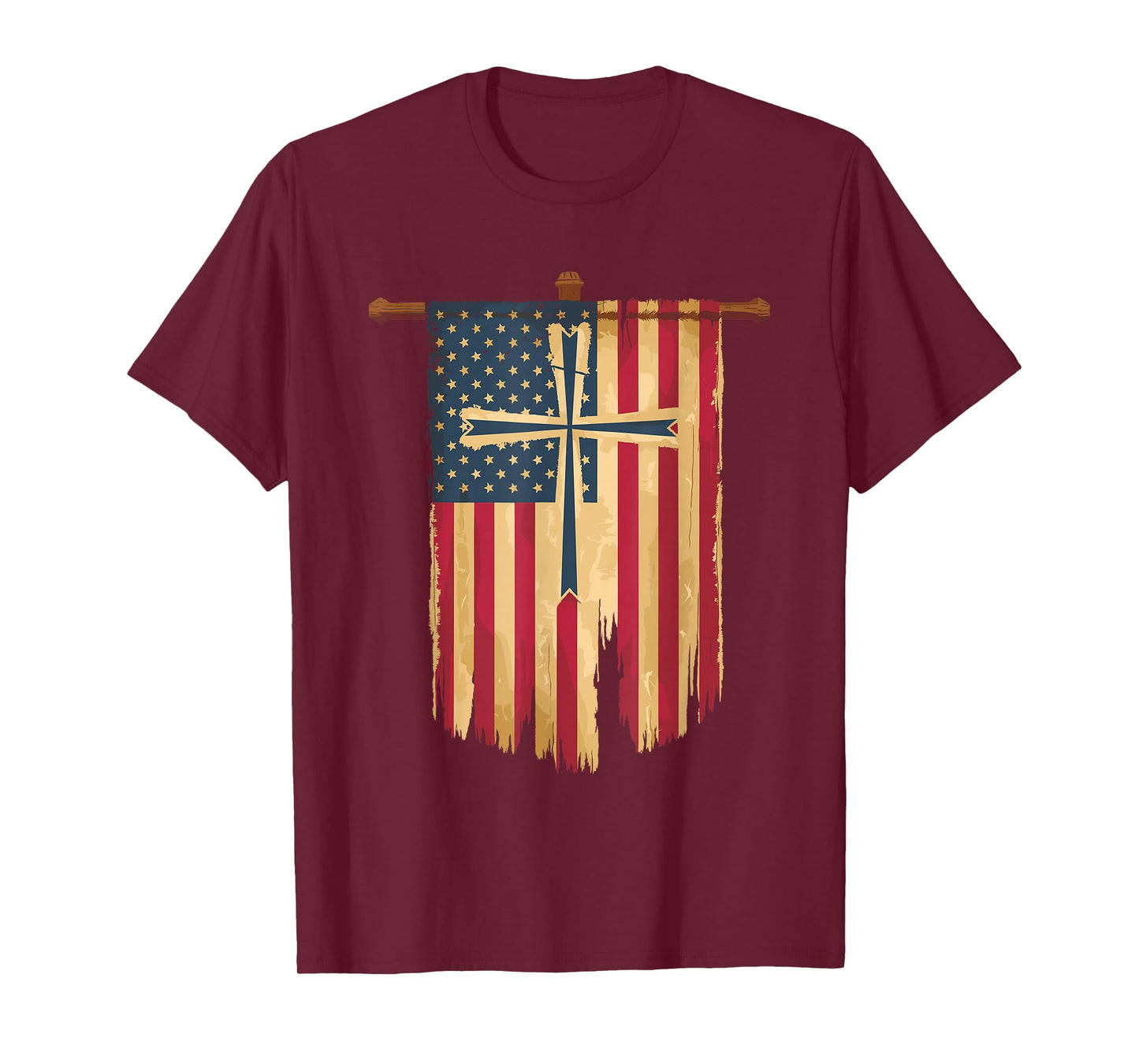Distressed American Flag Cross Faith Design T-Shirt