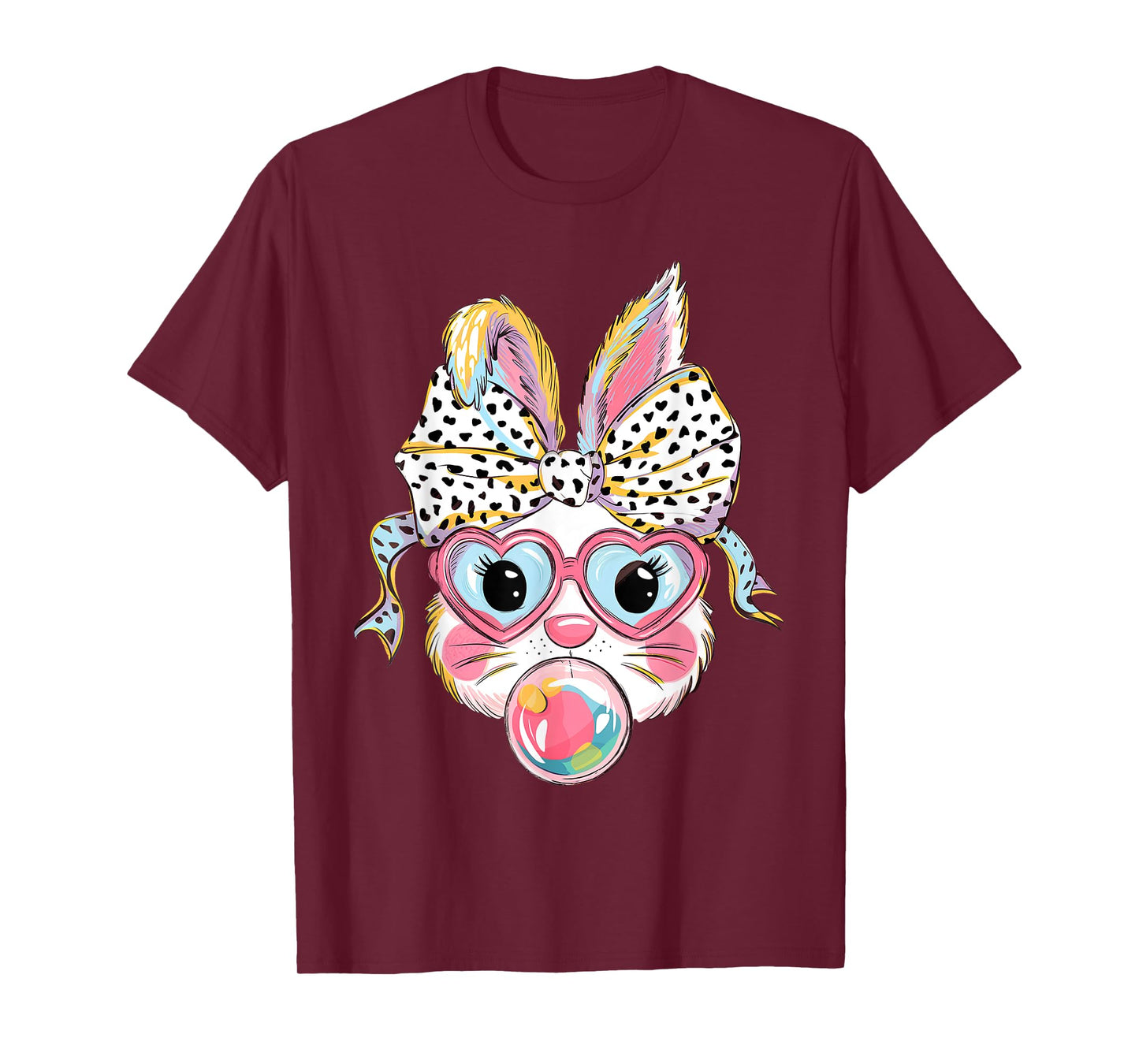 Cute Bunny Rabbit Face Tie Dye Glasses Girl Happy Easter Day T-Shirt
