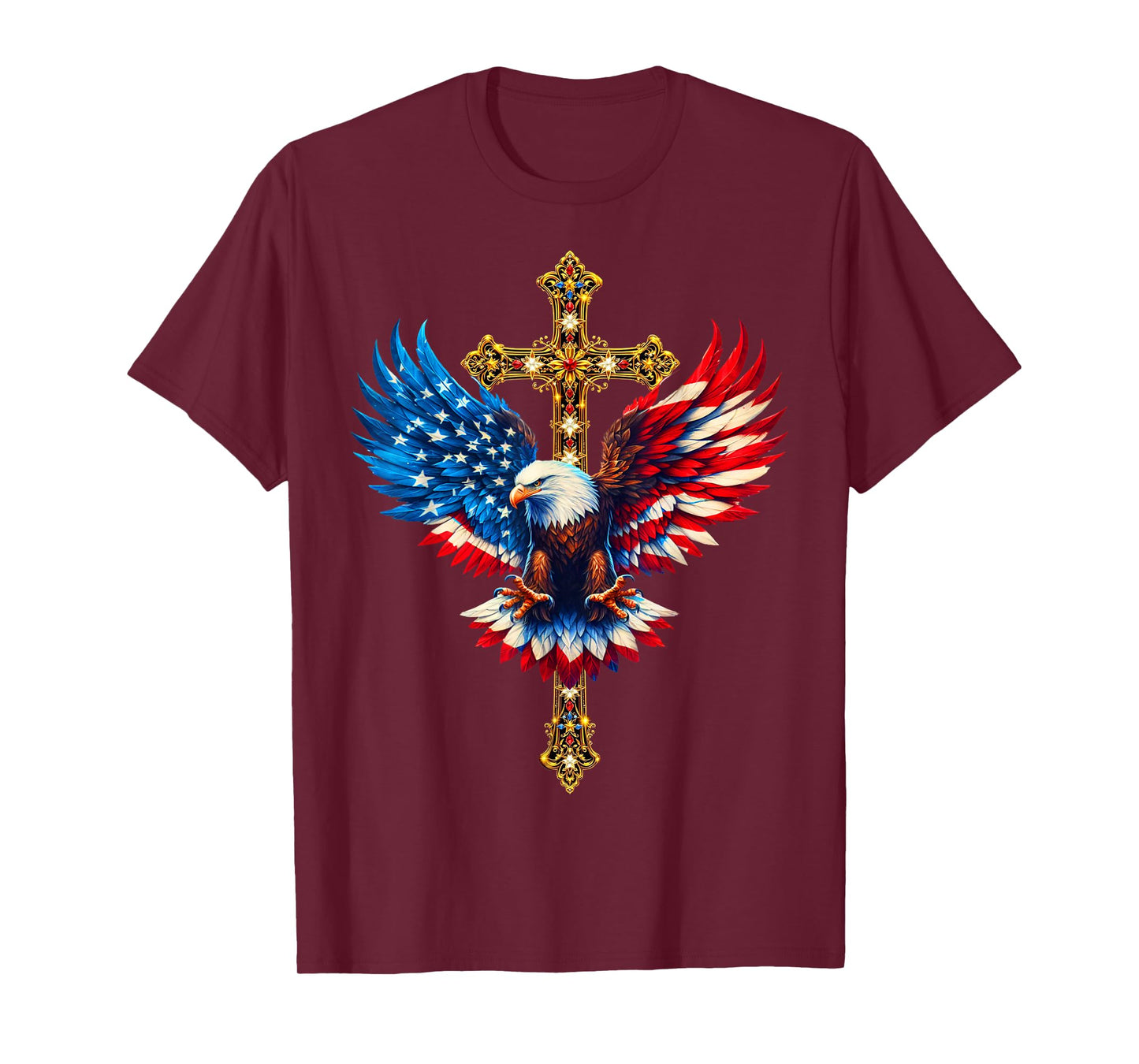 Bald Eagle Christian Faith Ctoss USA Flag Patriotic American T-Shirt