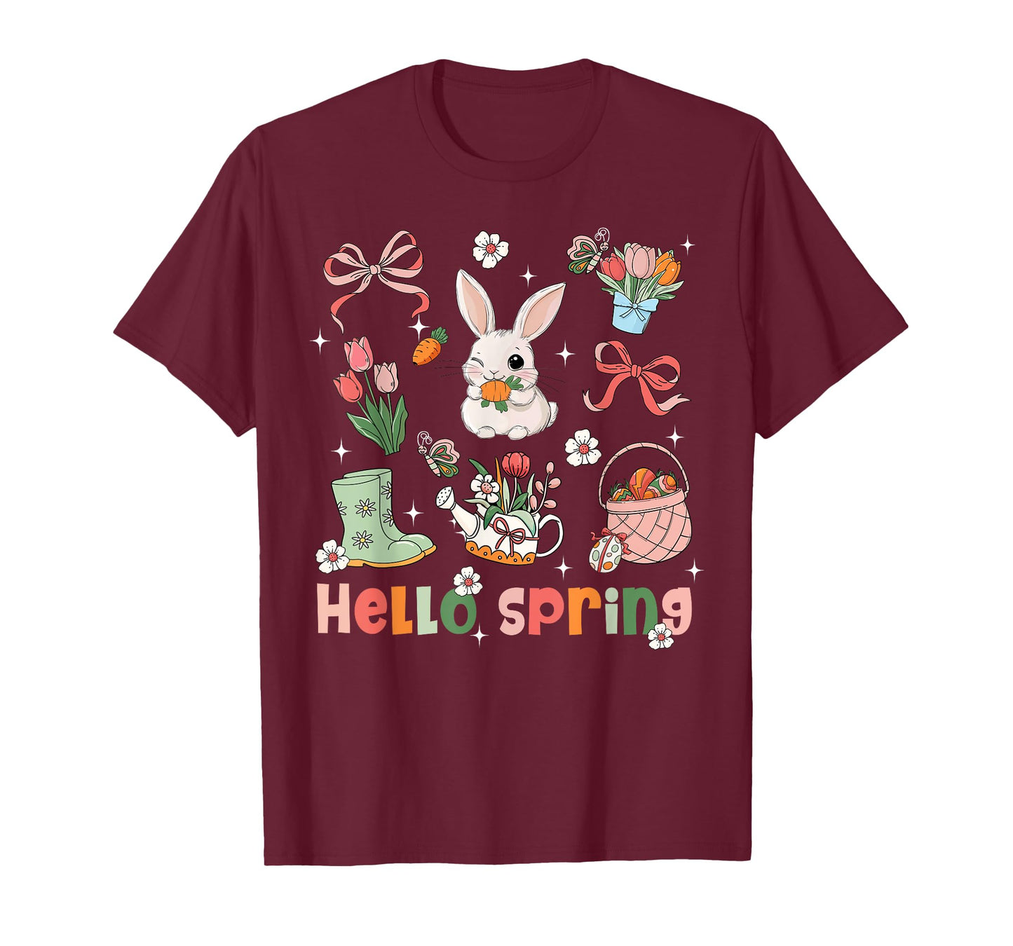Hello Spring Bunny Rabbit Coquette Bow Easter Day Egg Hunt T-Shirt