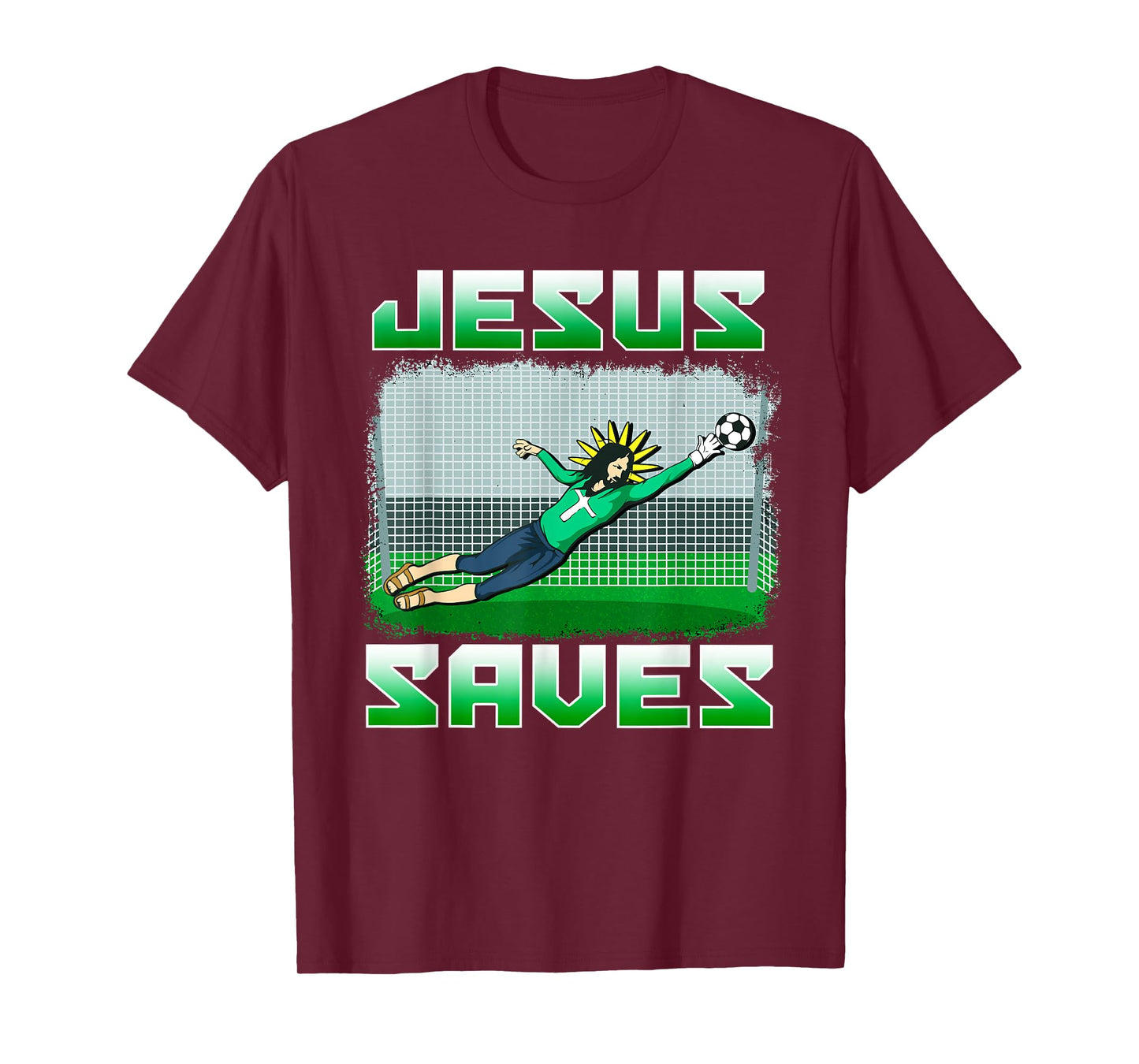 Funny Christian Soccer Jesus Saves Goalie T-Shirt