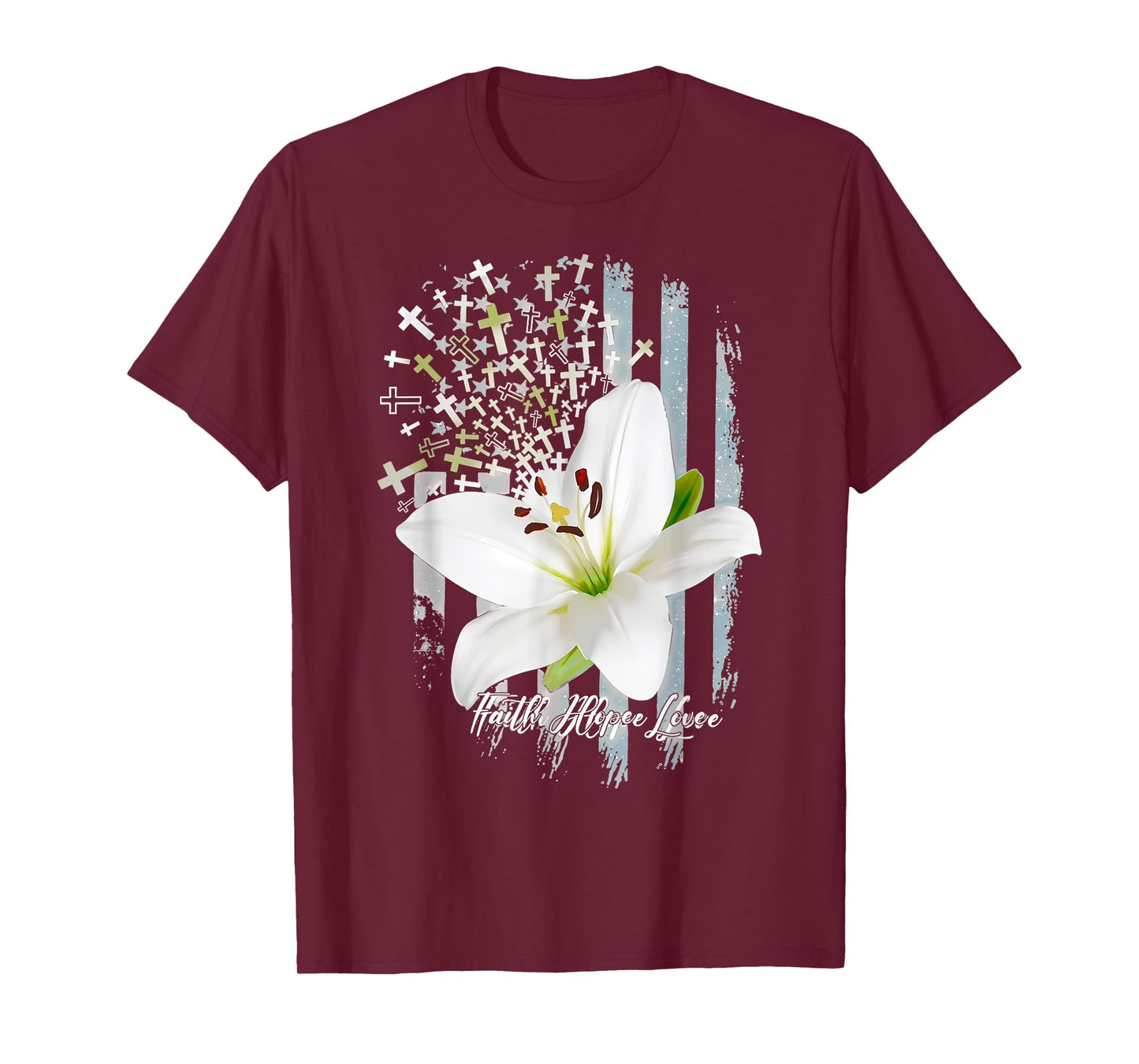 Jesus Cross Christian Faith Hope Love Religious Lily Flower T-Shirt