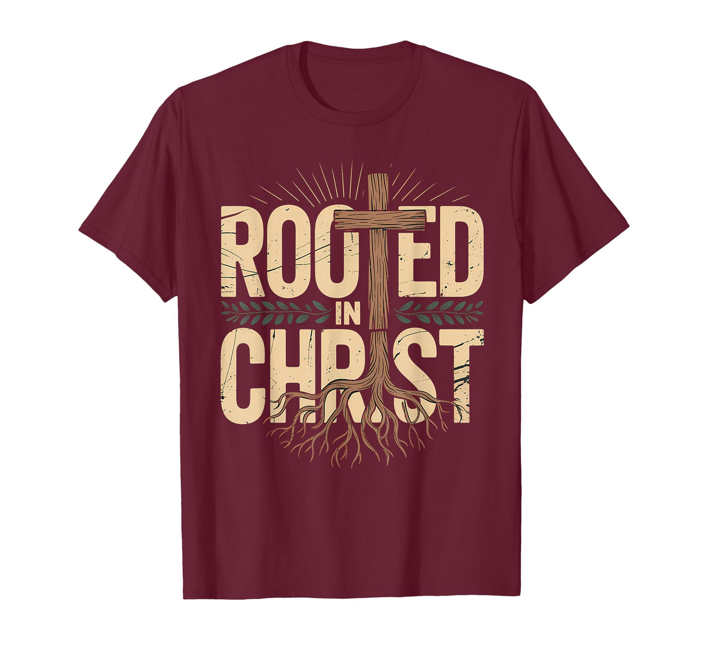 Rooted in Christ Jesus Christian Faith Cross T-Shirt