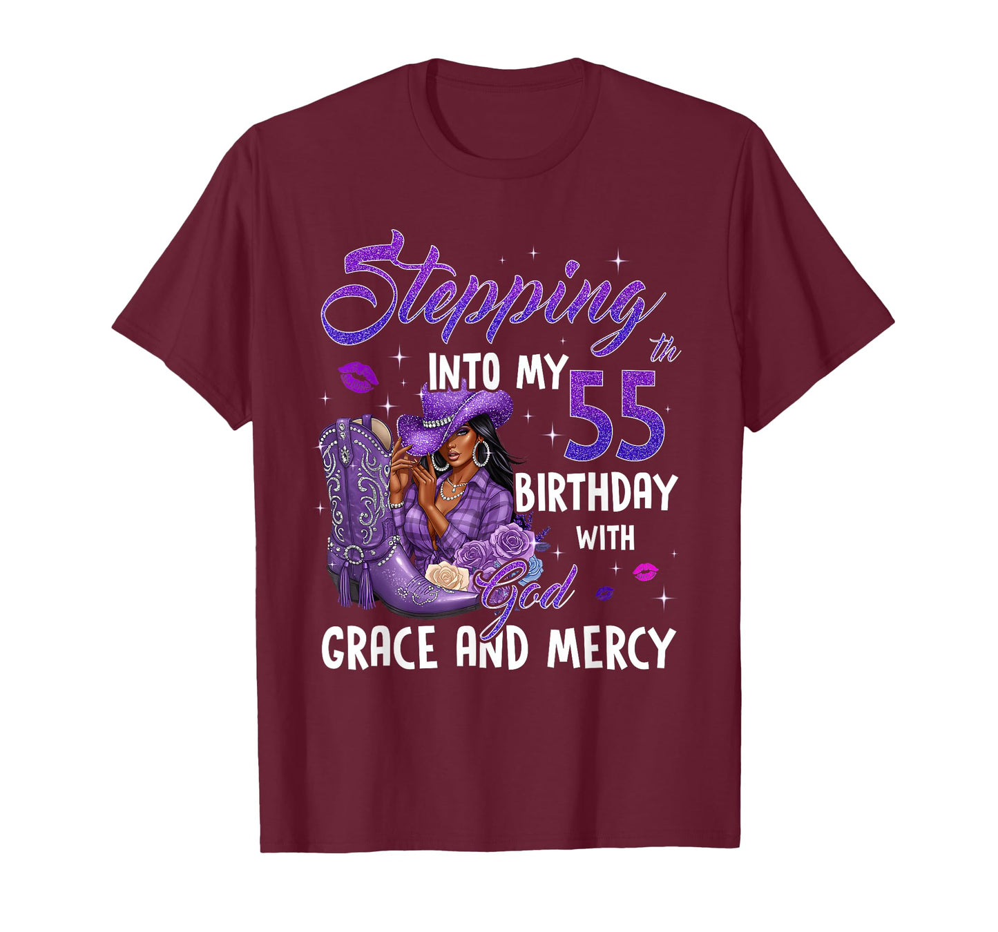 Stepping Into My 55th Birthday Faith Grace Mercy Cowgirl T-Shirt