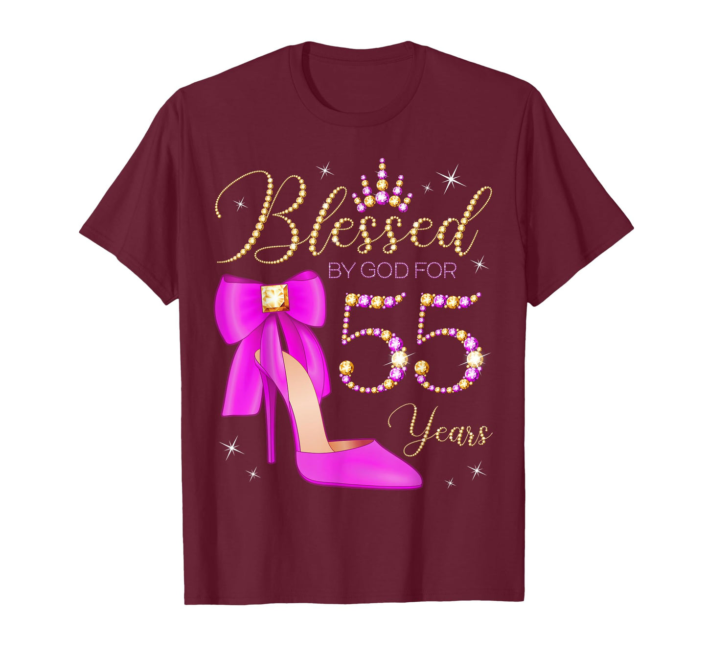 Blessed By God For 55 Years Old 55th Birthday Party Queen T-Shirt