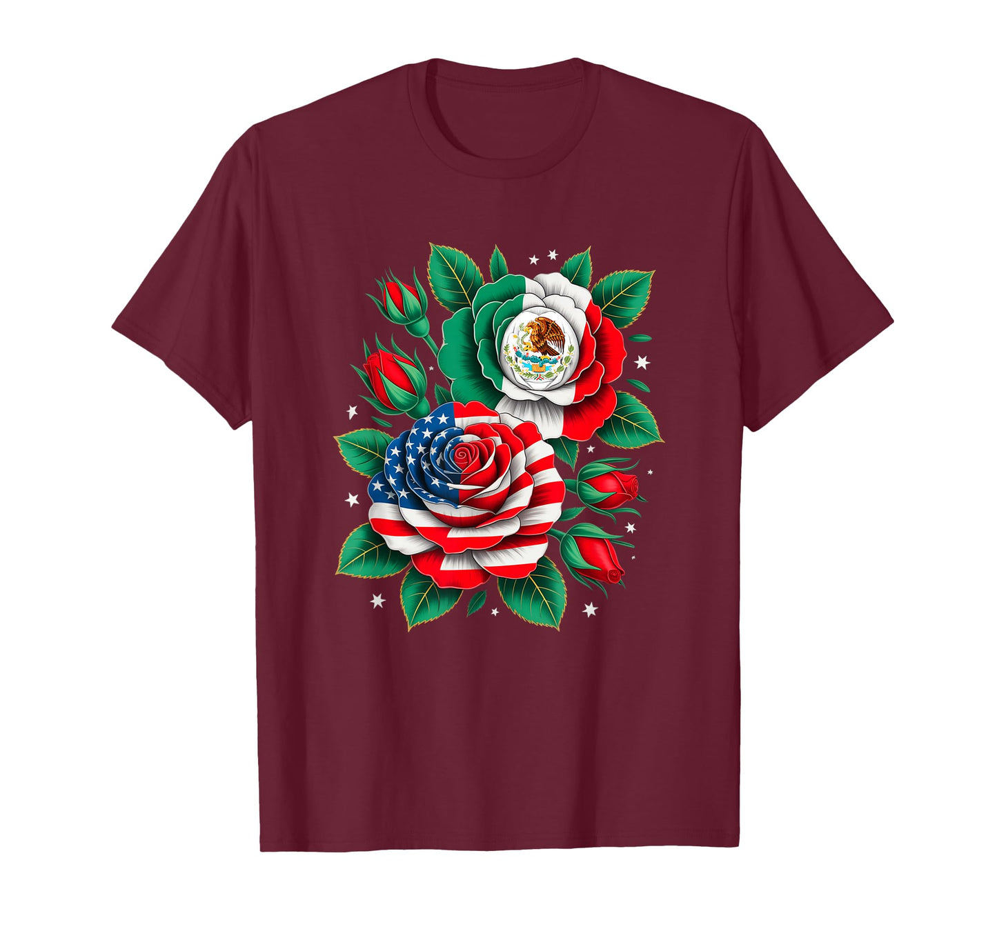 Mexico Mexican Flag Usa American Flag Rose Flower Mexicana T-Shirt