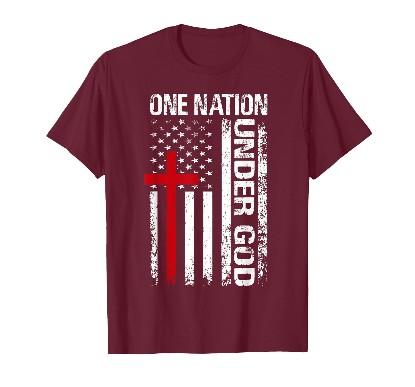 One Nation Under Vintage God Cross Christian American Flag T-Shirt