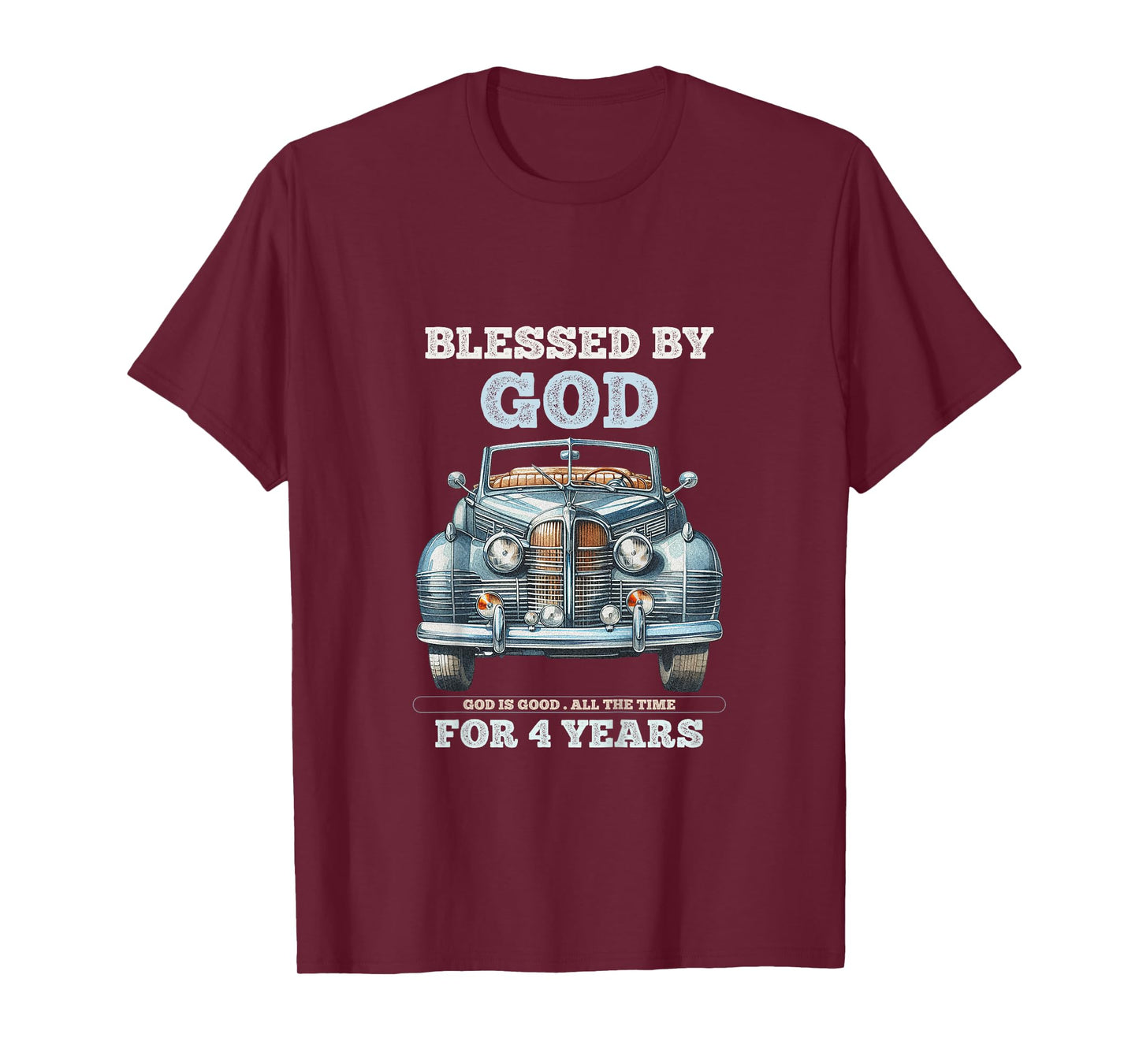 Kids Blessed by God for 4 Year Old Vintage Car 4th Birthday Boy T-Shirt