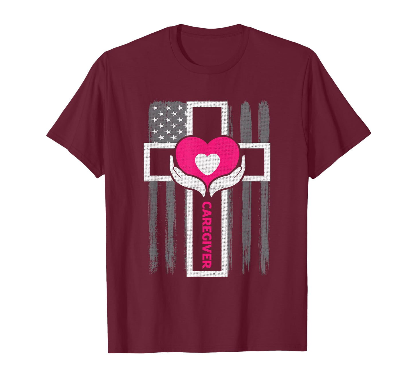 Christian Caregiver Jesus Christ USA Flag Funny Caregiver Women Men T-Shirt