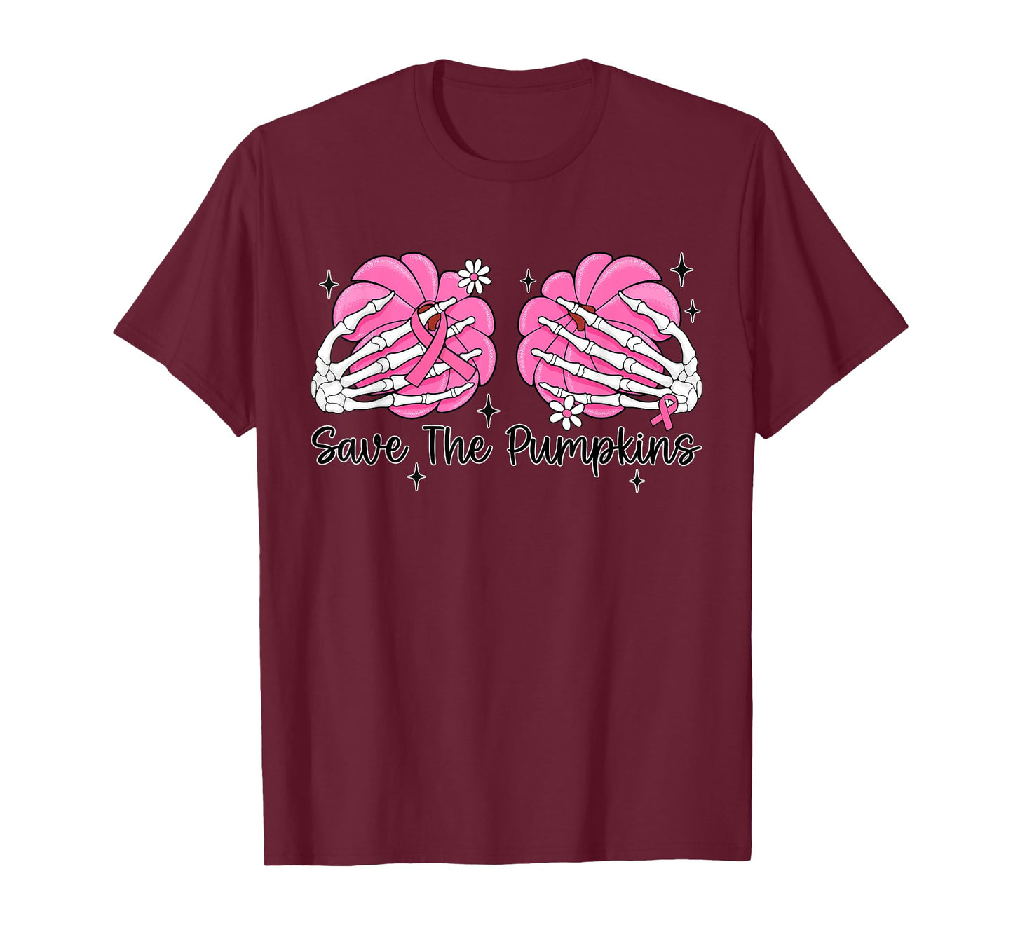 Skeleton Hand Boobs Save The Pumpkin Breast Cancer Halloween T-Shirt
