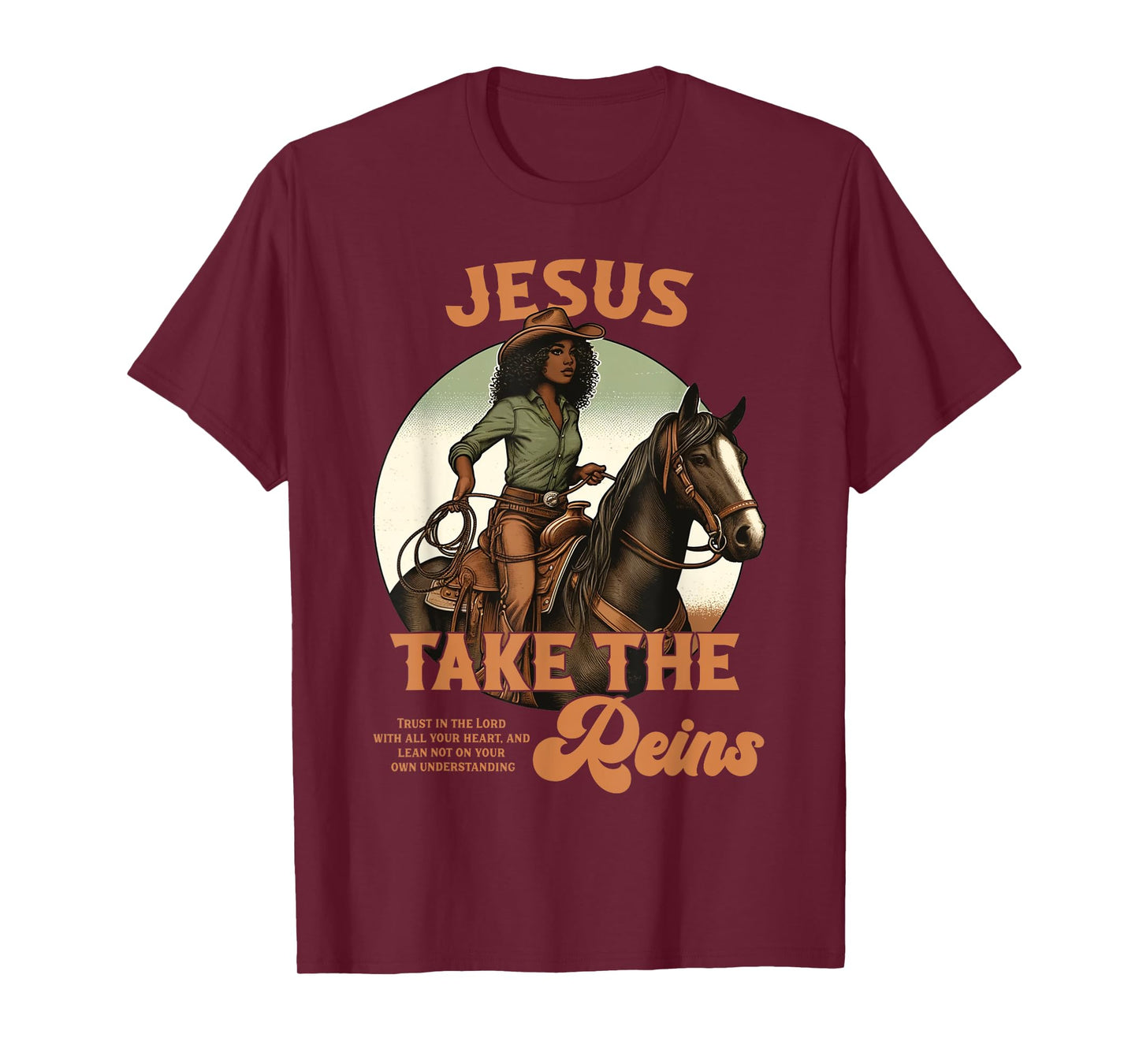 Jesus Take The Reins Christian Black Cowgirl Western Texas T-Shirt