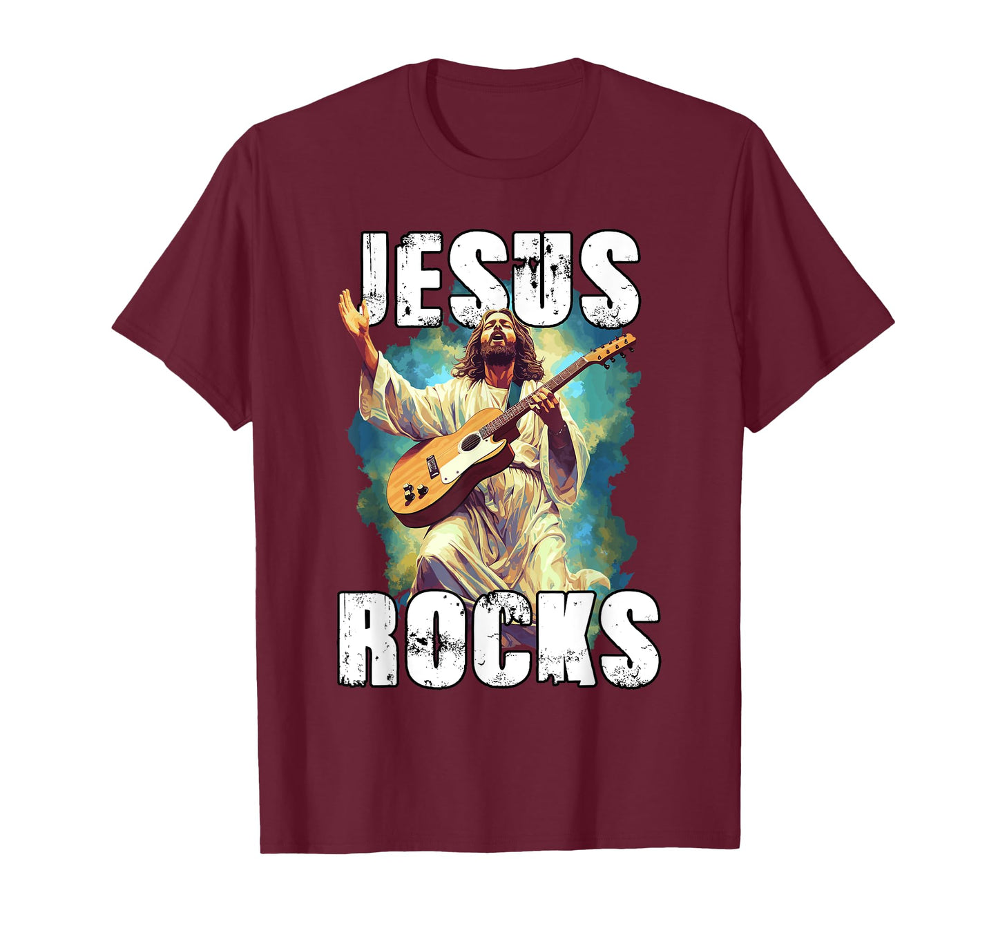 Jesus Rocks With Guitar - Funny Christian Rocks Church T-Shirt