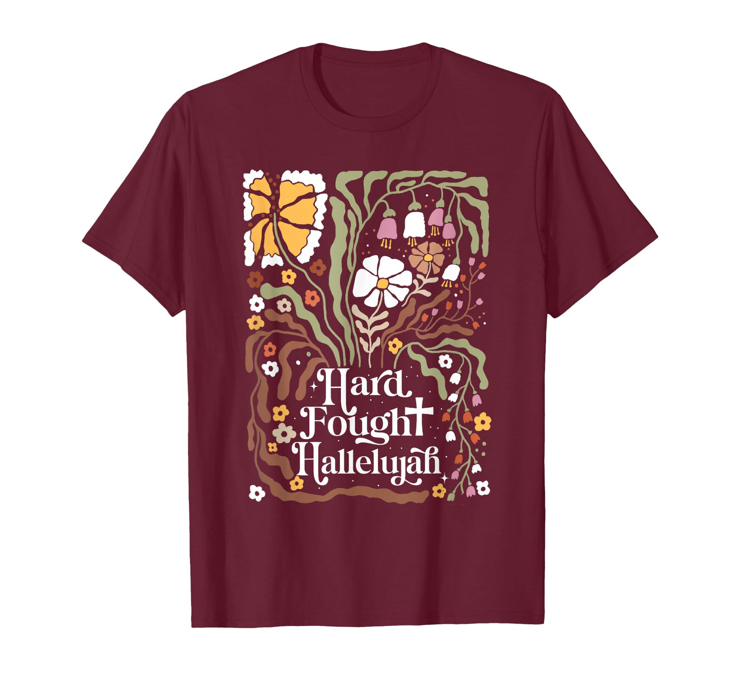 Flowers Retro Boho Christian Hard Fought Hallelujah T-Shirt