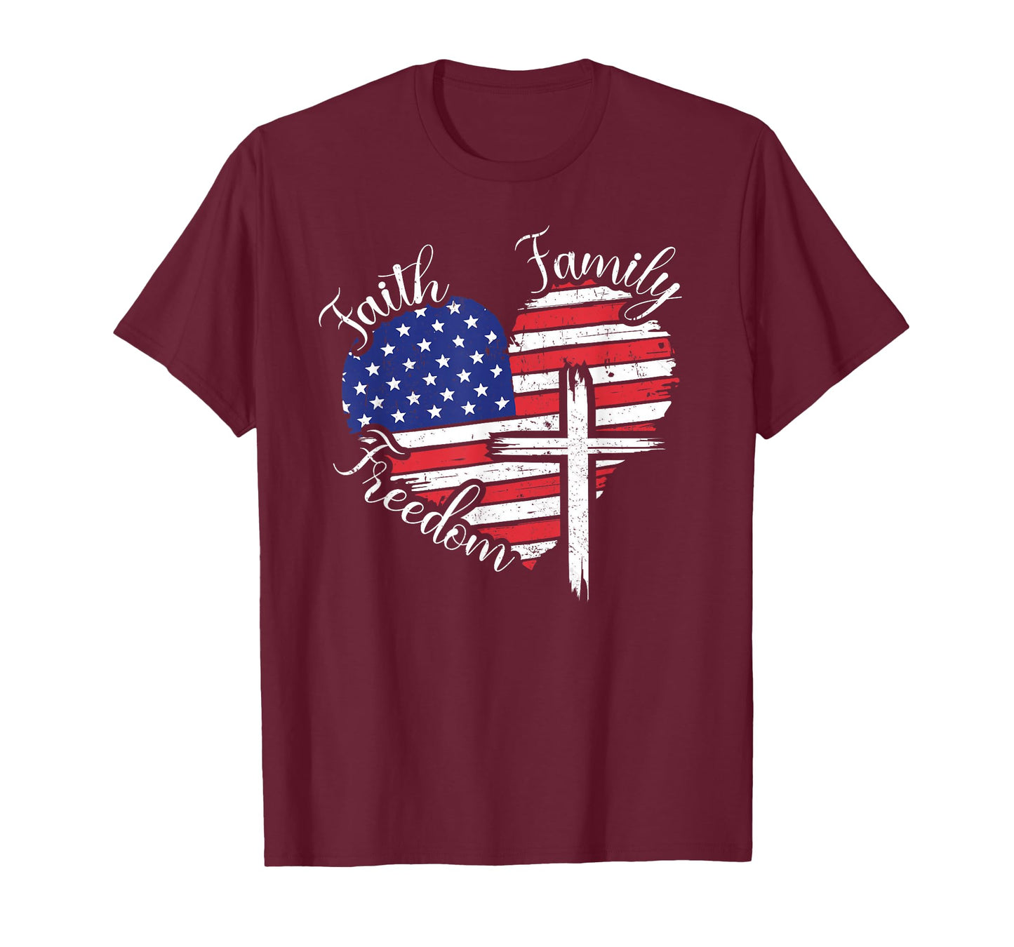 Faith Family Freedom Heart Christian American 4th of July T-Shirt