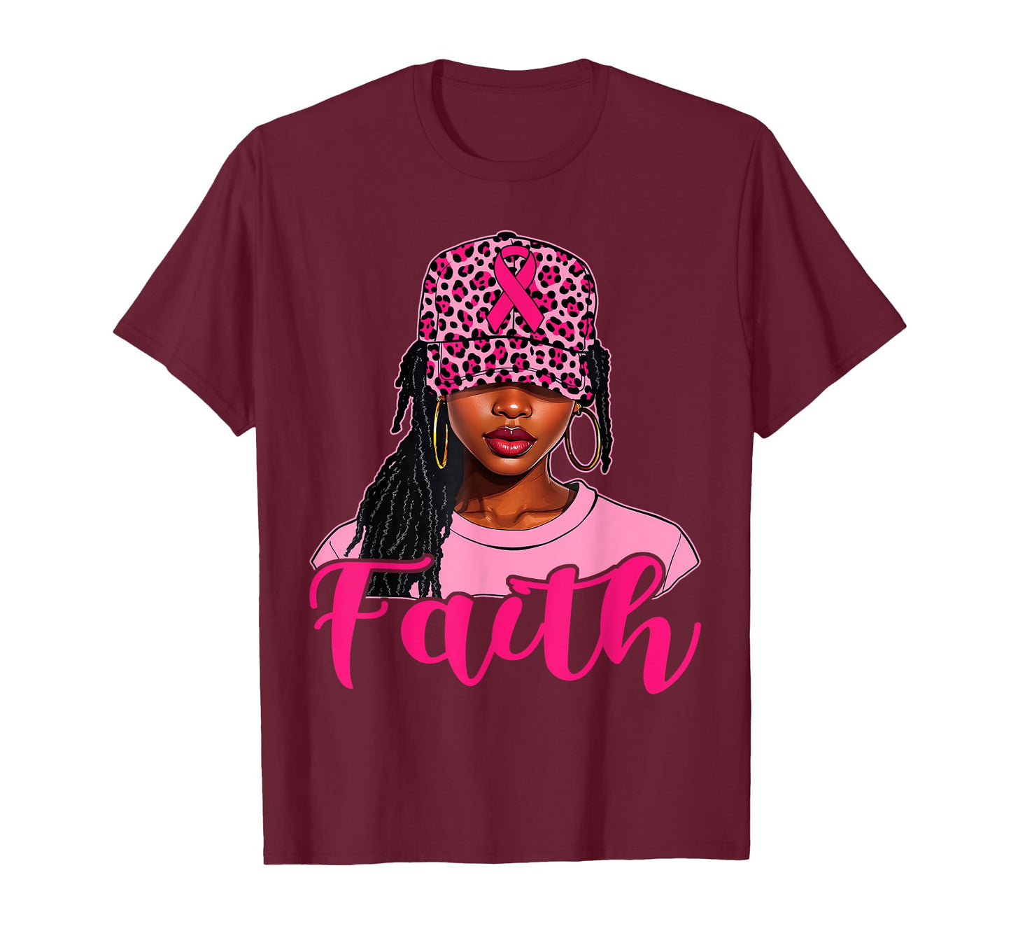Faith Black Women Afro Christian Breast Cancer Awareness T-Shirt