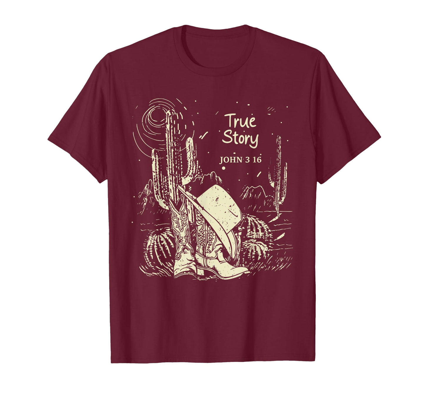 True-Story John 3:16 Boot with Hat Cowgirl Cactus T-Shirt