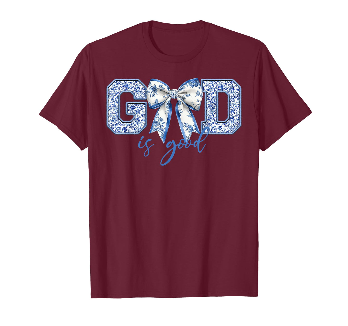 God Is Good Blue Coquette Bow Bible Verse T-Shirt