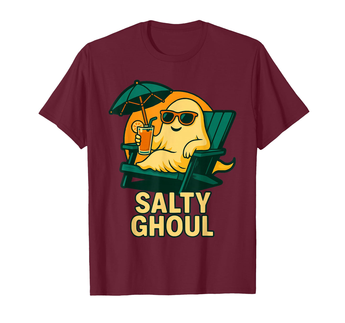 Funny Ghost Salty Ghoul Sunset Summer Halloween Summerween T-Shirt