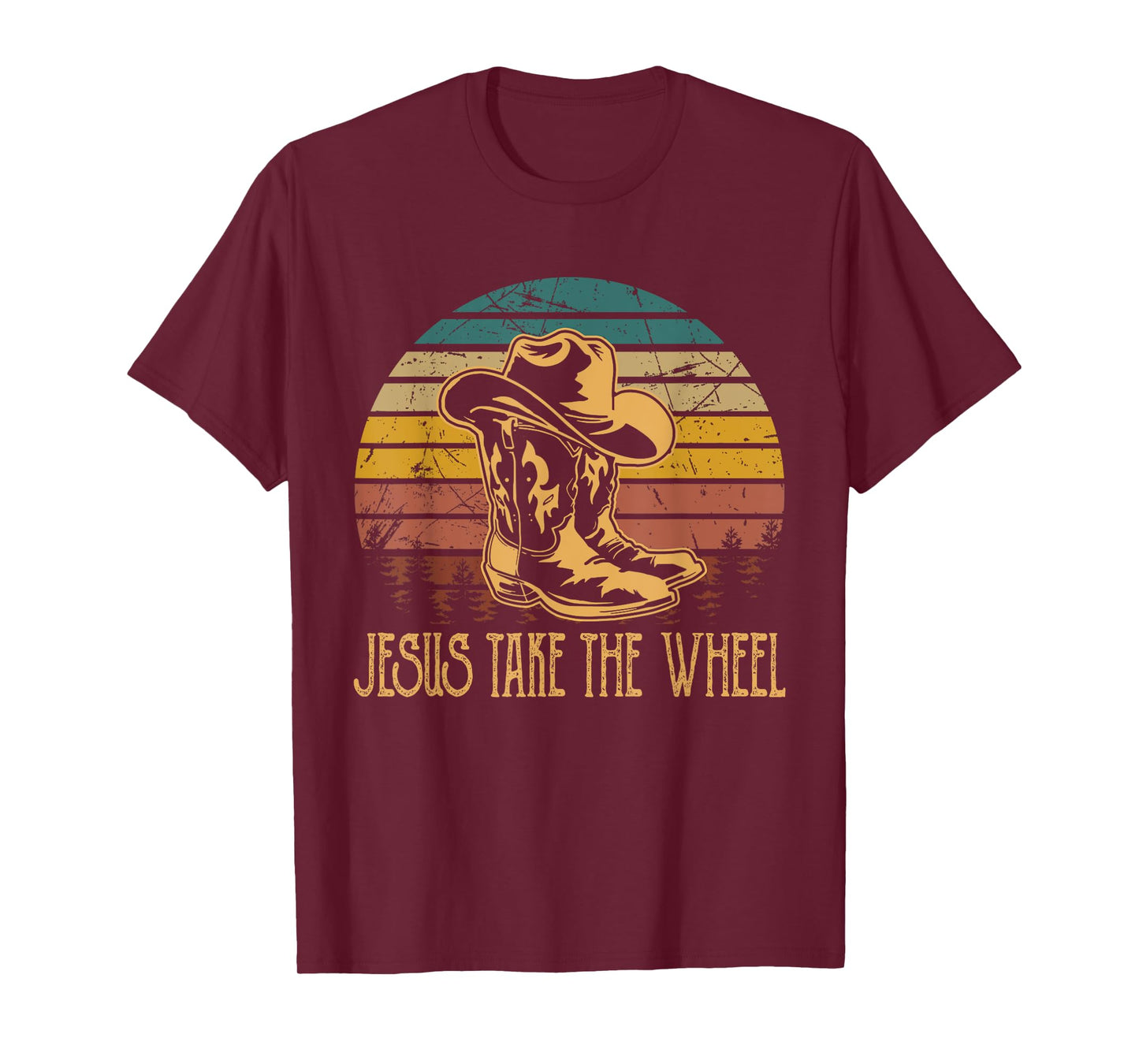 Vintage Funny Music Designs Jesus Take The Wheel Western Horse Riding T-Shirt