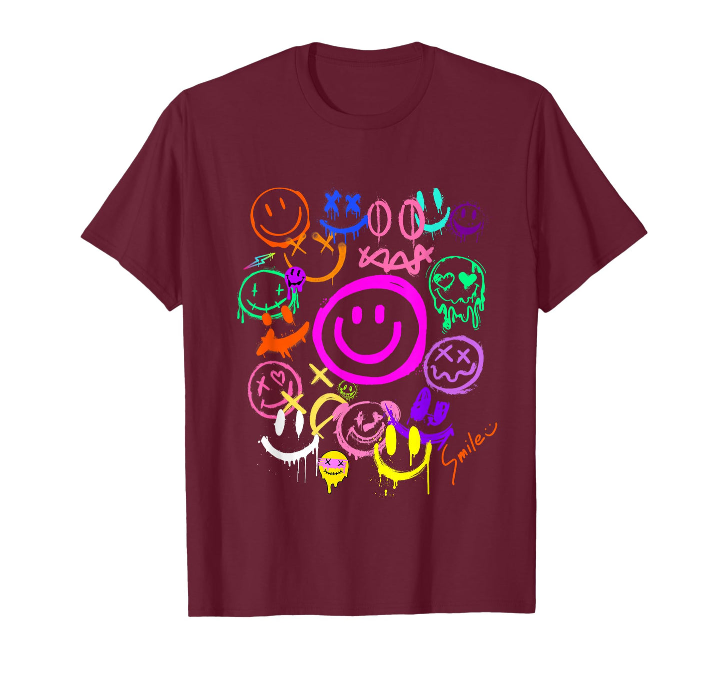 Smile Face Emoticons Fun Vivid Graffiti Smileys, Graphic T-Shirt