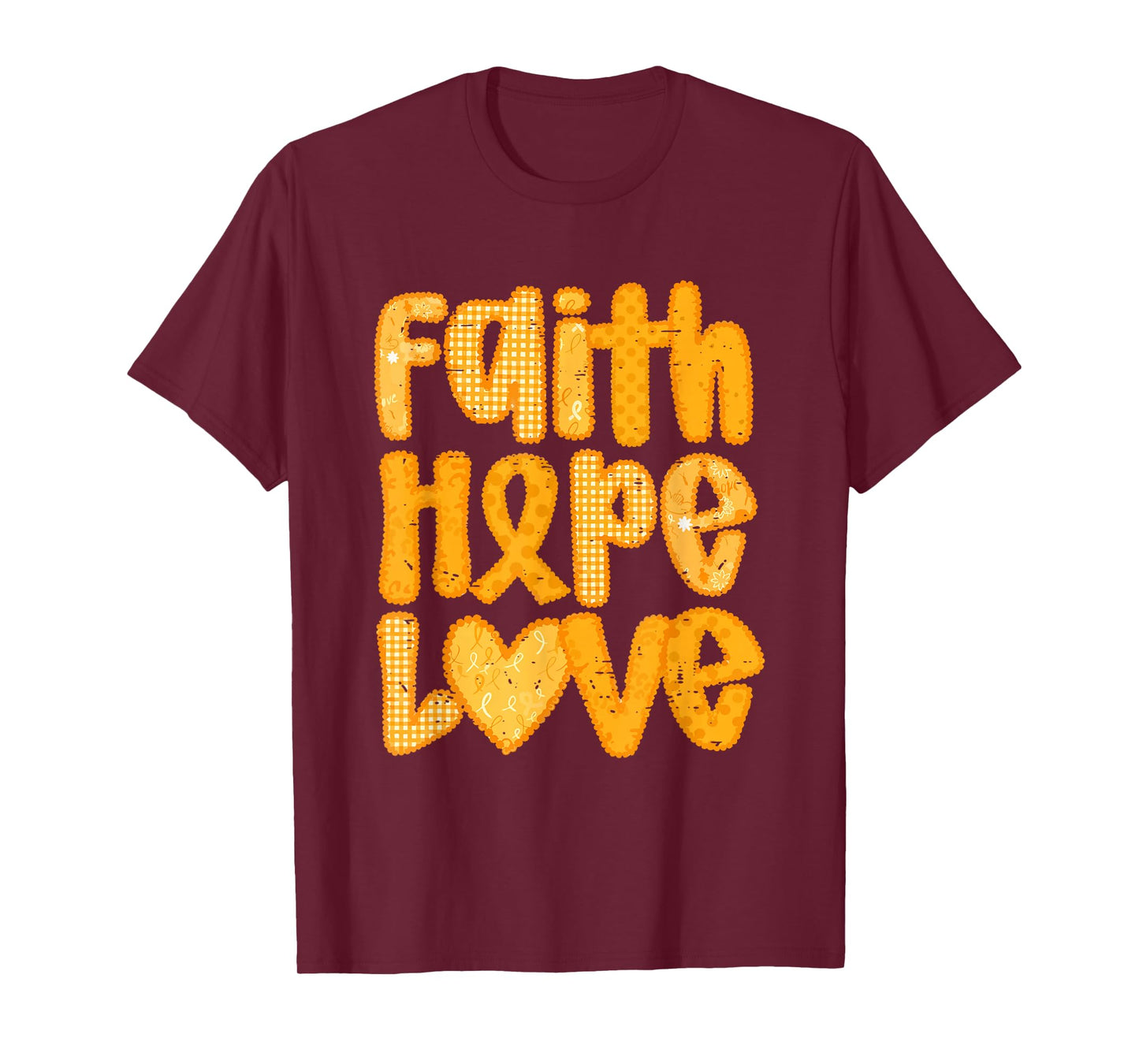 Faith Hope Love Childhood Cancer Awareness Month Gold Ribbon T-Shirt