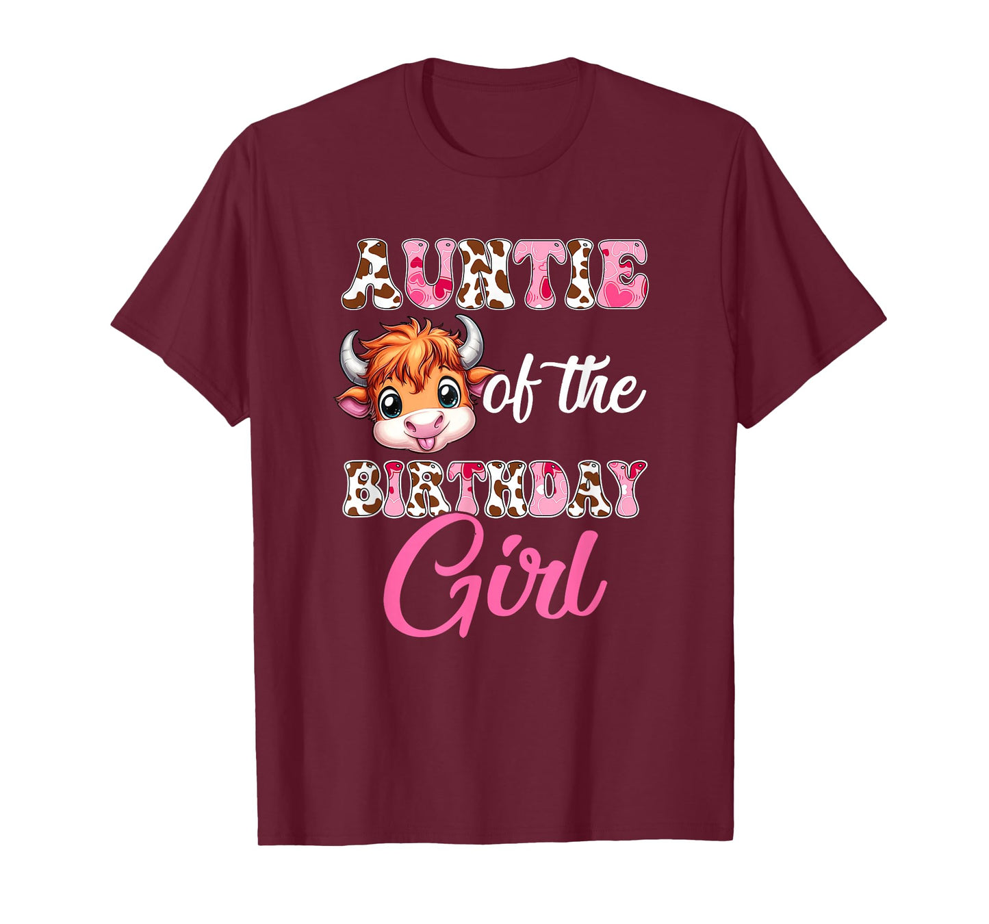Auntie Of The Birthday Girl Highland Cow Farm 1St Birthday T-Shirt