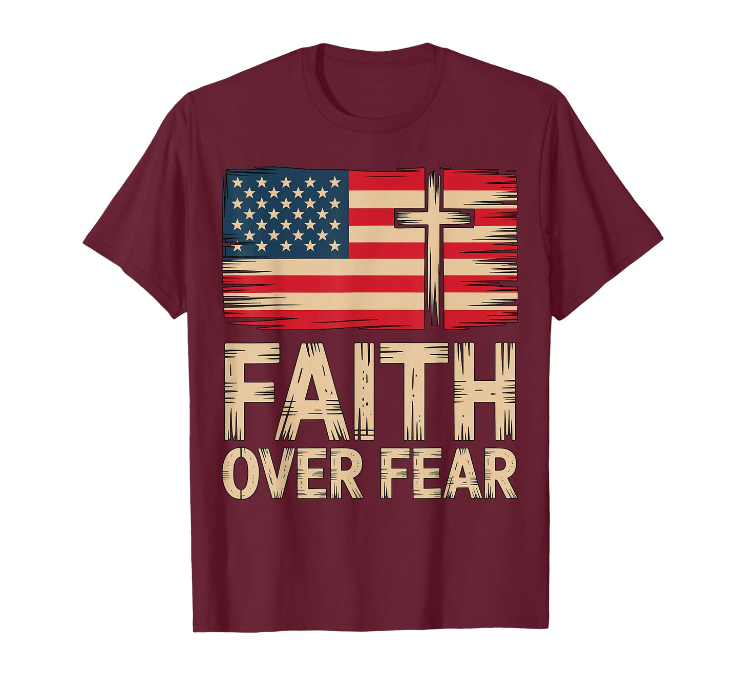 Faith Over Fear Cross American Flag T-Shirt