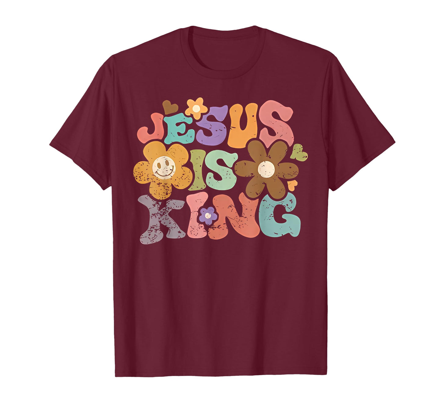 Groovy Jesus Is King Retro Floral Christian Bible Verse T-Shirt