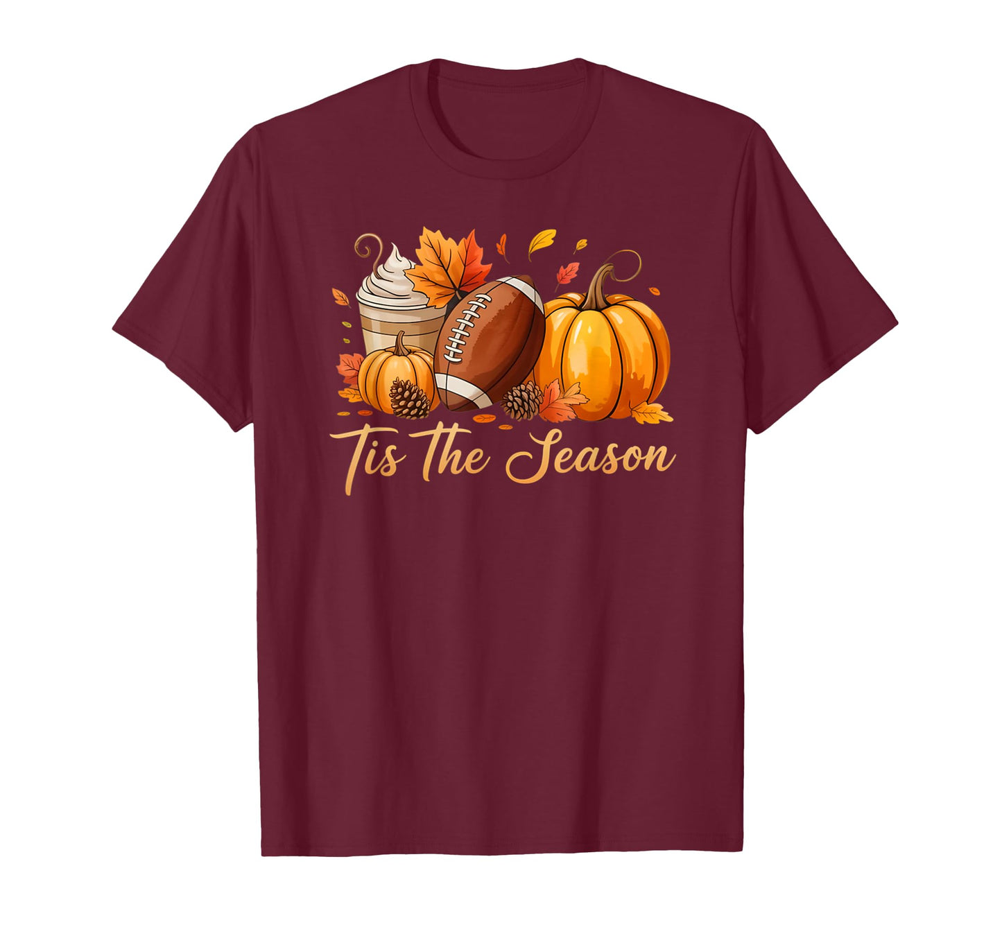 Tis The Season Fall Thanksgiving Pumpkin Spice Football Tee T-Shirt