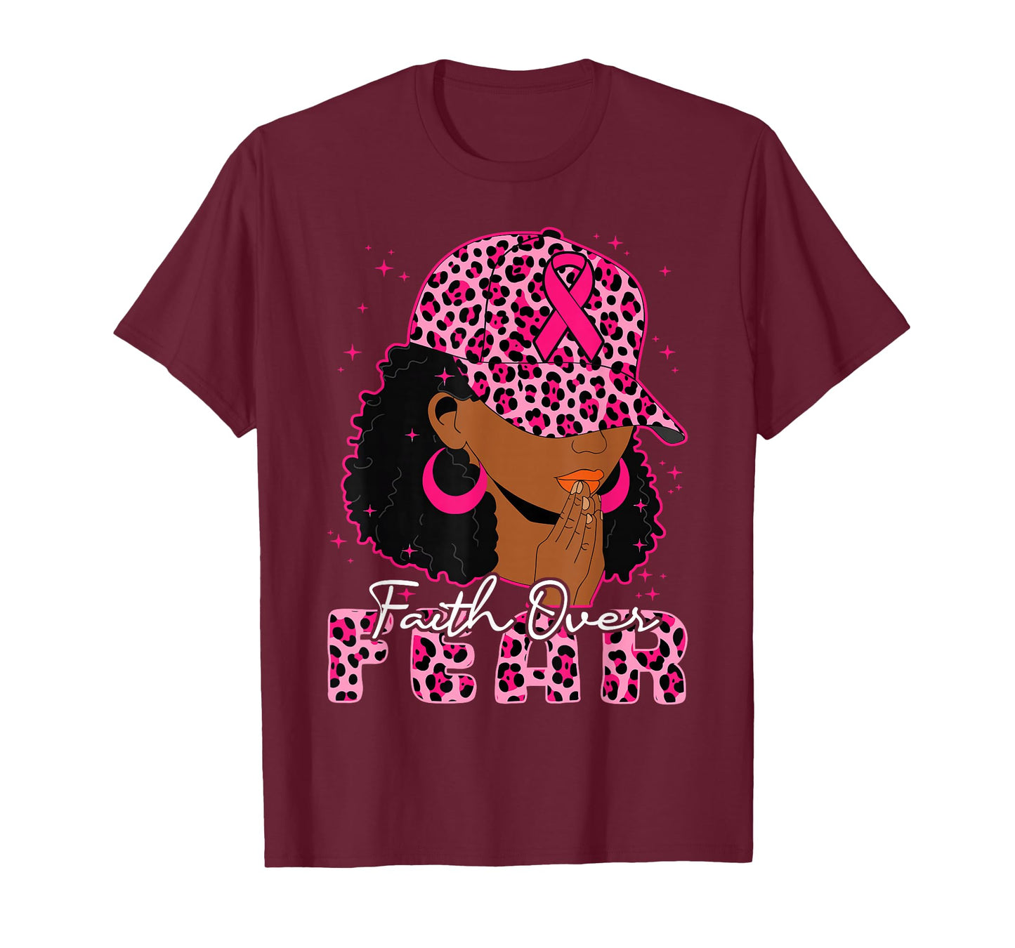Faith Over Fear Christian Black Women Afro Breast Cancer T-Shirt