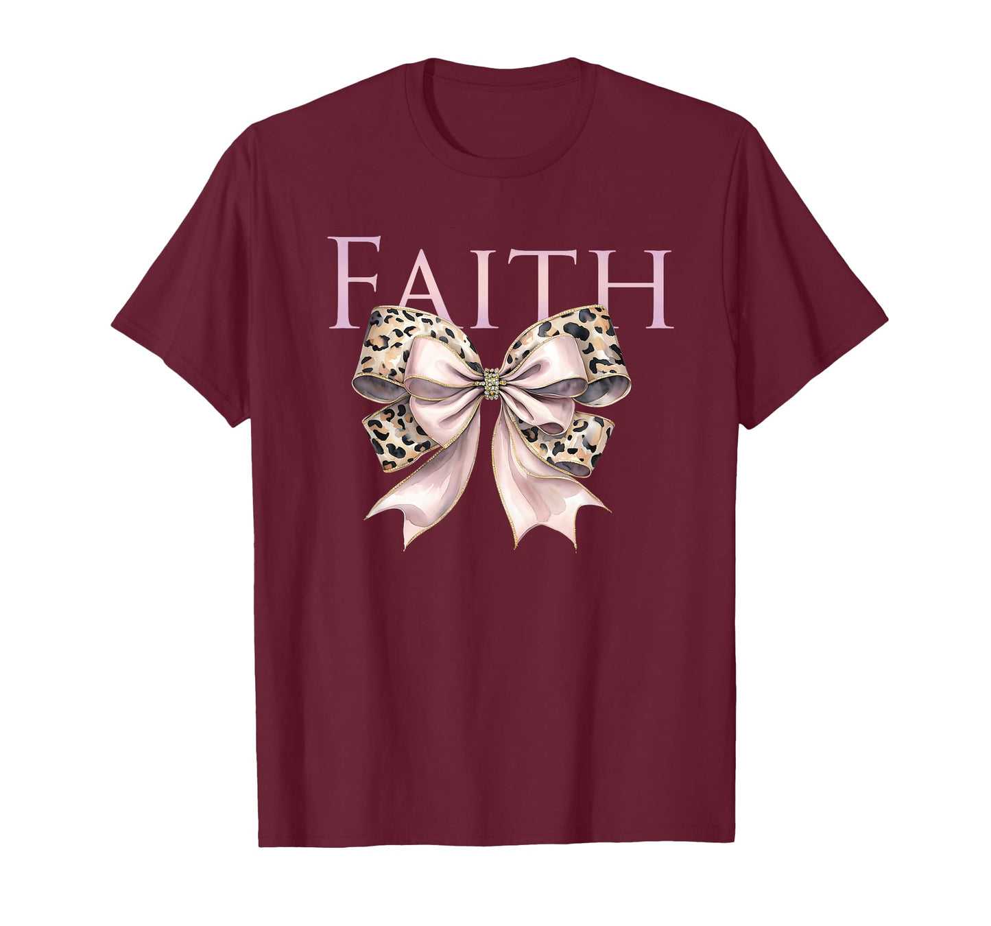 Faith Pink Bow Leopard Print Design T-Shirt