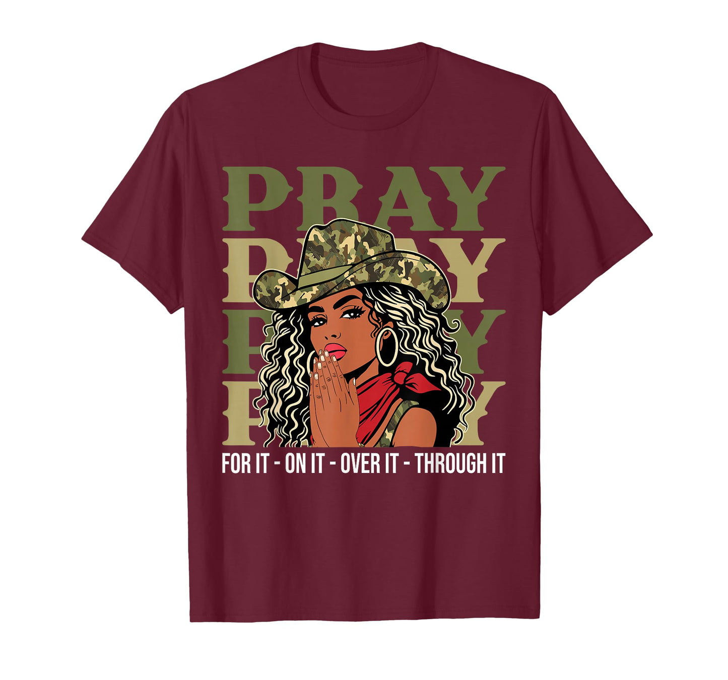 Pray On It Pray Over It Black Cowgirl Afro Christian Sayings T-Shirt
