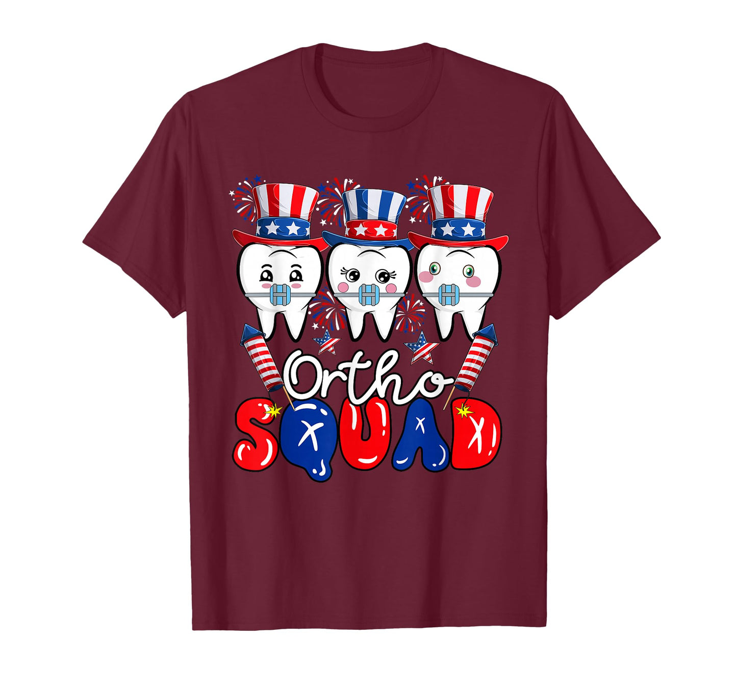 Ortho Squad 4th July US Flag Orthodontist Braces Dentist T-Shirt