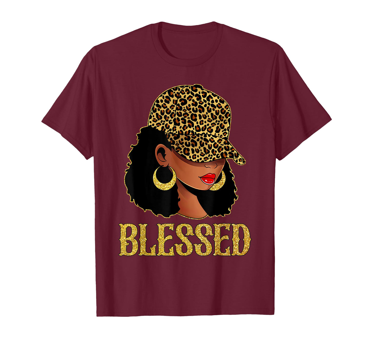 Blessed Black Women With Leopard Cap Hat Christian Matching T-Shirt