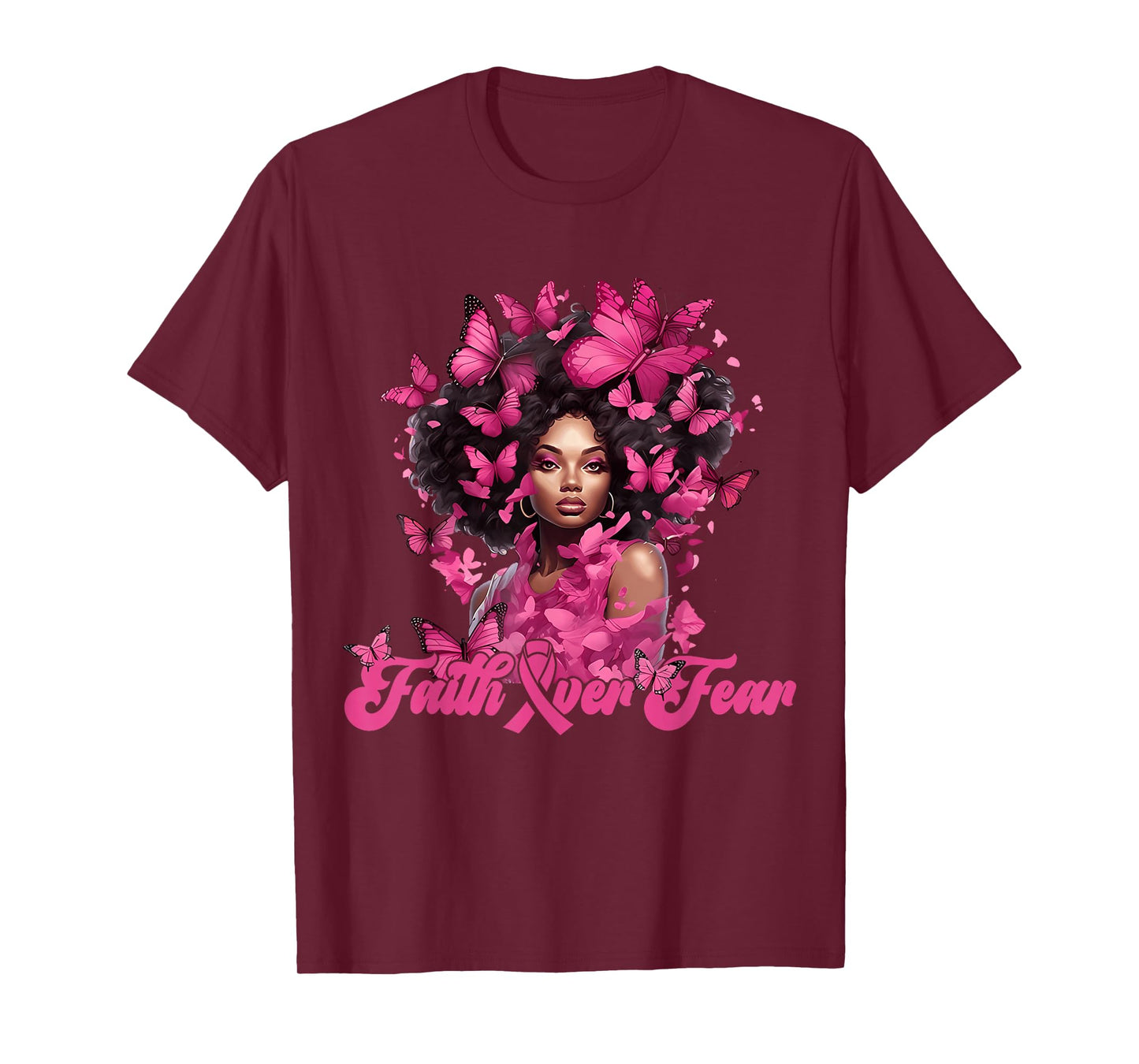Faith Over Fear Breast Cancer Awareness Black Women Melanin T-Shirt