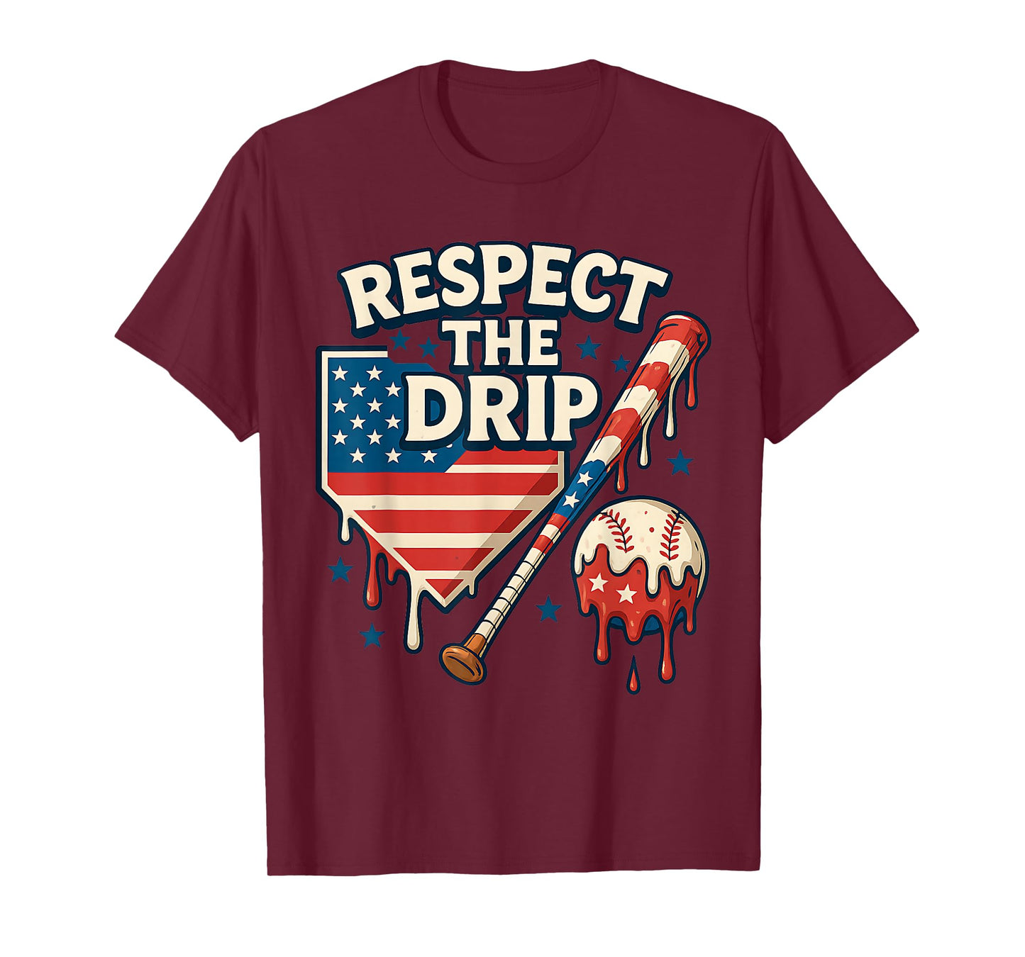 Baseball Design for Boys Cool 4th of July Ice Cream Drip T-Shirt