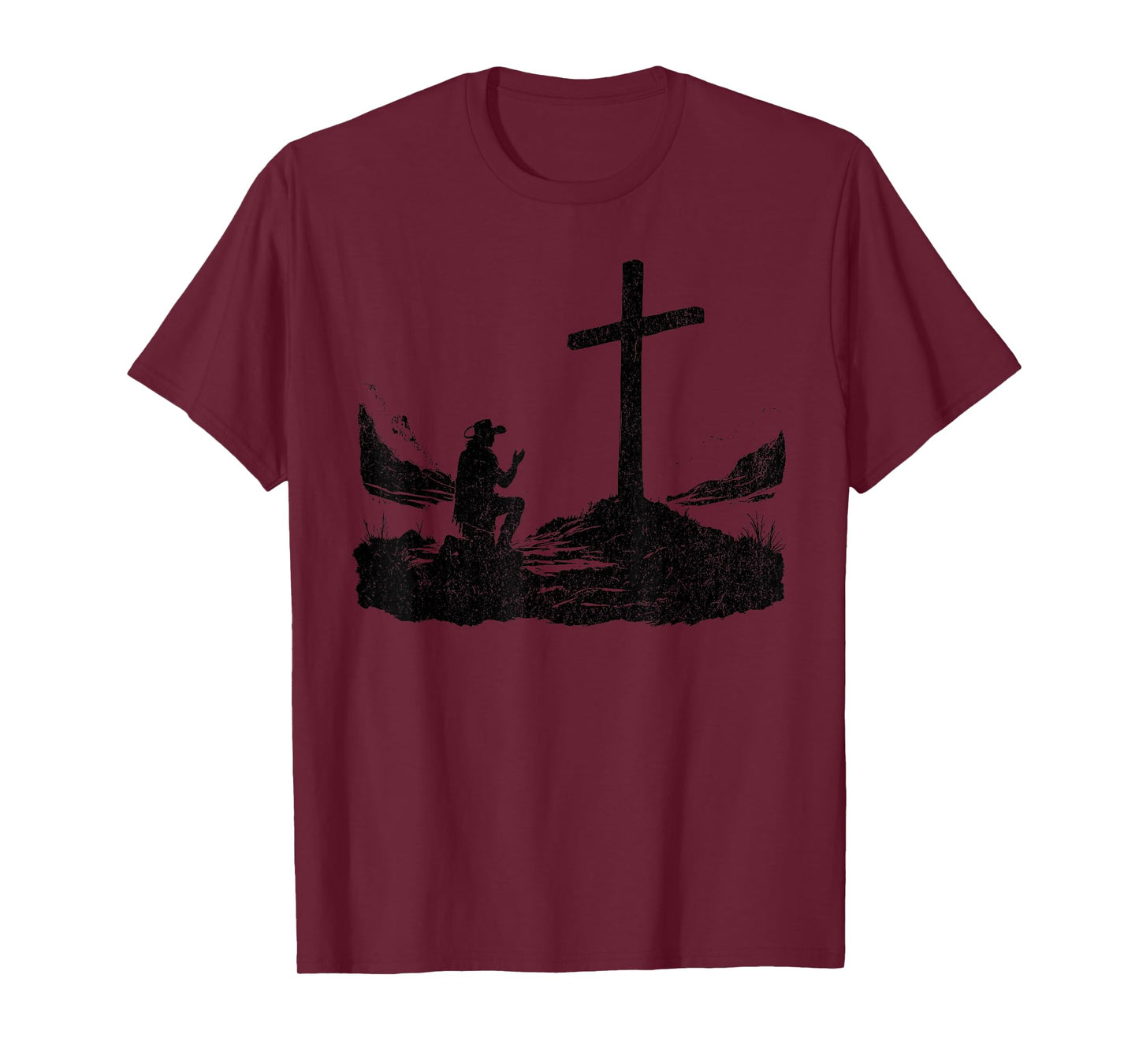 Cowboy Kneeling at Cross Western Christian Cool Design Jesus T-Shirt