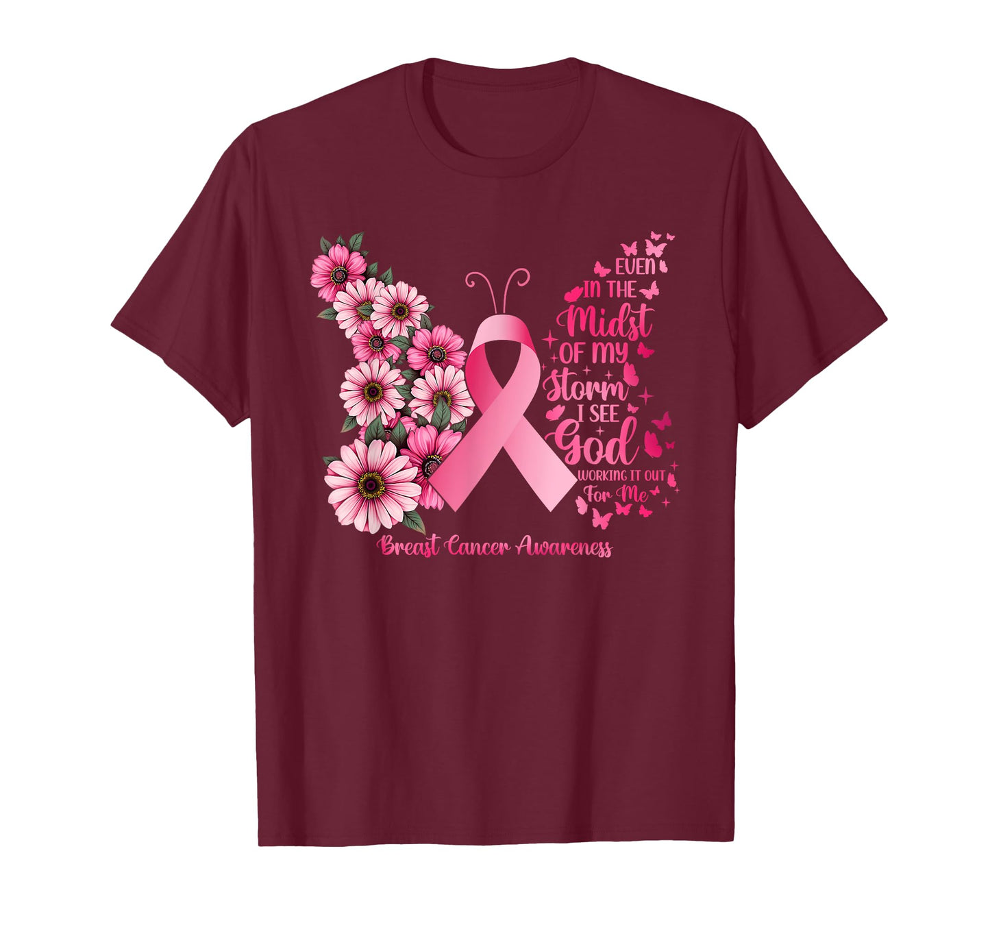 Bible Verse God Butterfly Breast Cancer Awareness T-Shirt