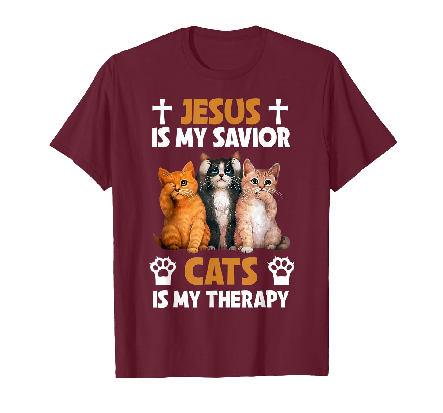 Jesus is My Savior Cats are My Therapy Christian Funny Cat T-Shirt